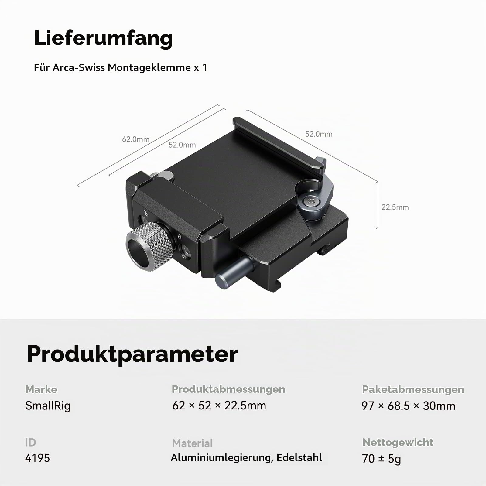 smallrig-4195-schnellspannklemme-mount-clamp-f-r-dji-rs-3-mini-mit-arca-aufnahme image 7