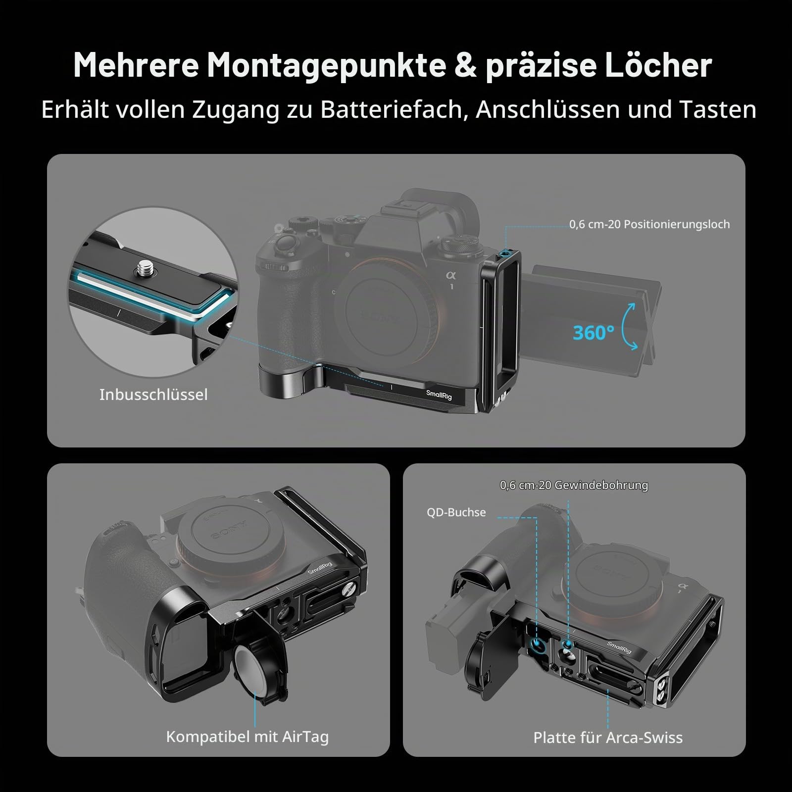 smallrig-l-bracket-5188-f-r-sony-alpha-1-ii-9-iii-mit-arca-platte-und-airtag-slo image 2