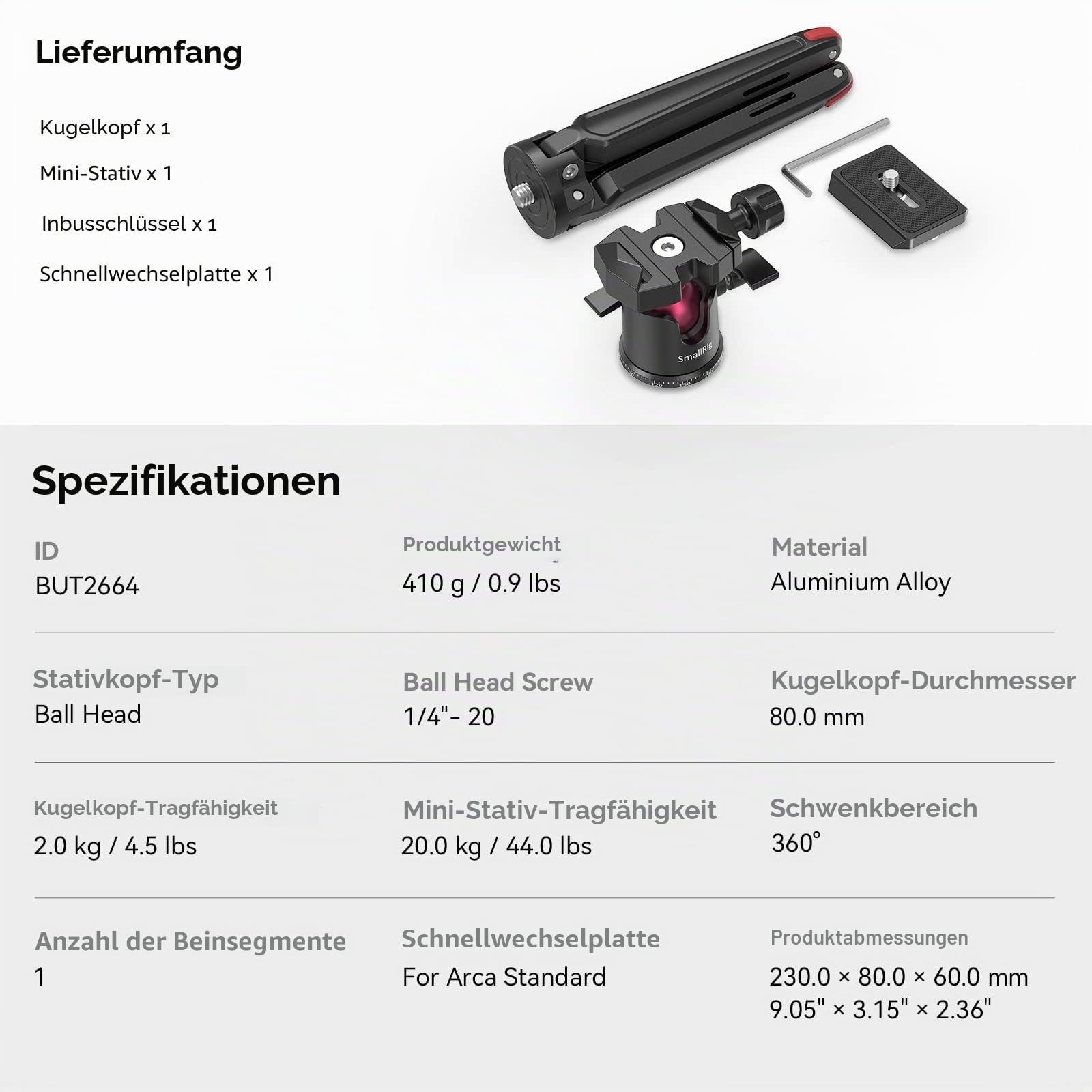 smallrig-mini-stativ-but2664-aluminium-mit-360-kugelkopf-und-arca-platte image 7