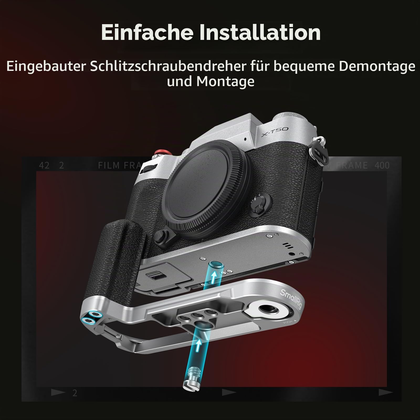 smallrig-4713c-l-f-rmiger-silikongriff-silber-f-r-fujifilm-x-t50-mit-arca-platte image 4