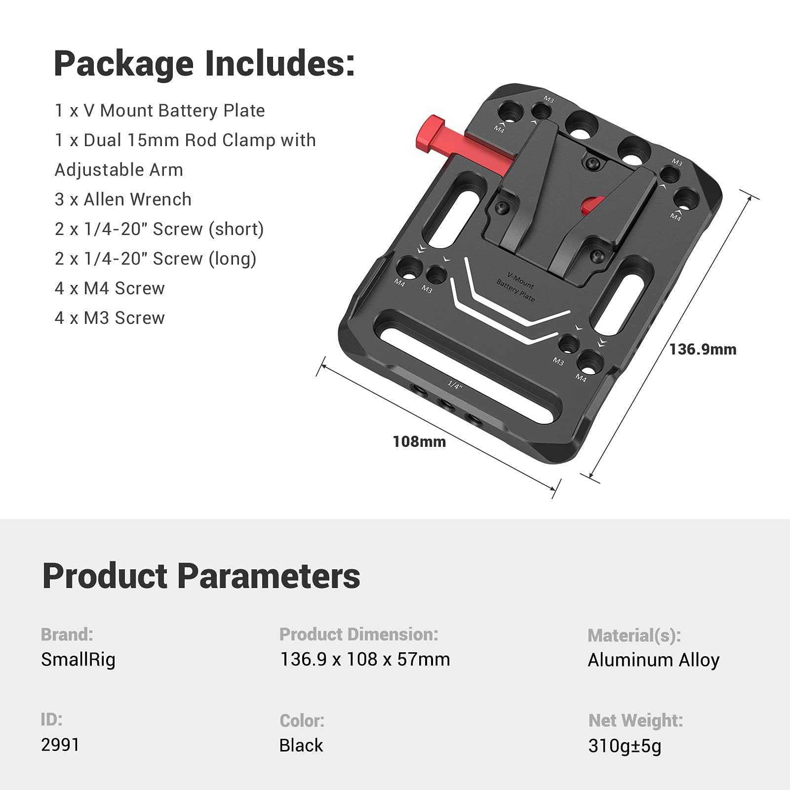 smallrig-2991-v-mount-batterieplatte-mit-verstellbarem-arm-f-r-15-mm-lws image 7