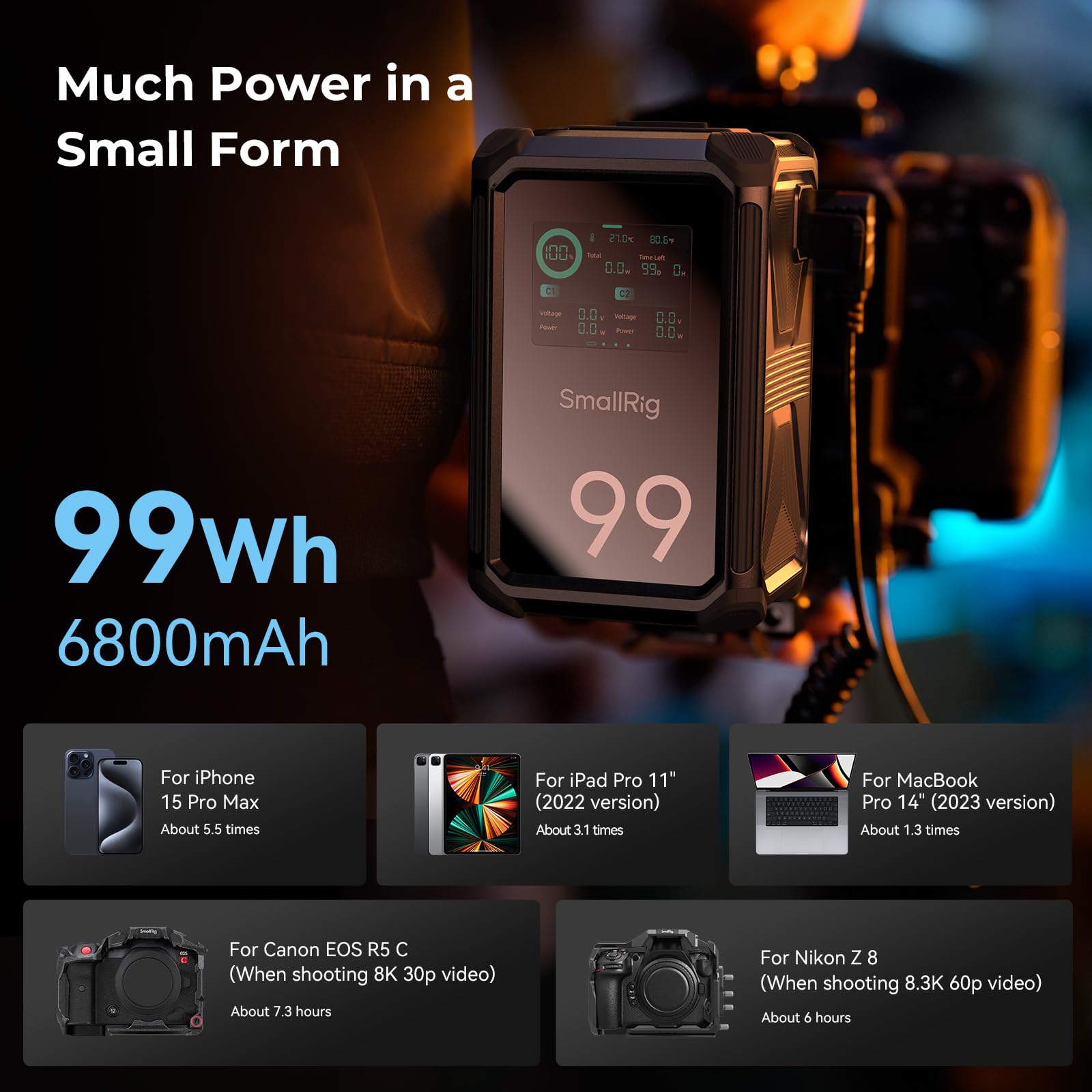 smallrig-4984-v-mount-akku-x99-99wh-6800mah-v-mount-battery-mit-100w-pd-touchscr image 8