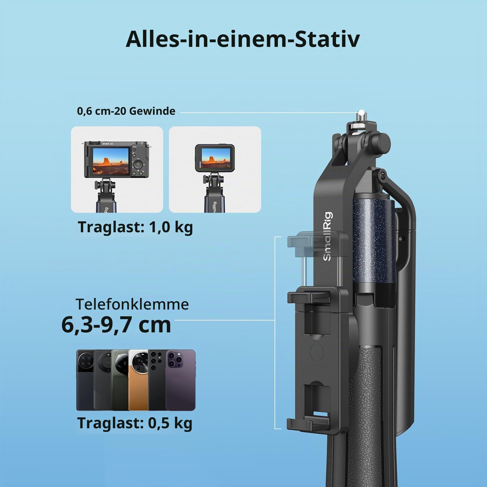 smallrig-4668-pt60-telefonstativ-185-cm-mit-bodennagel-selfie-stick-fernbedienun image 4