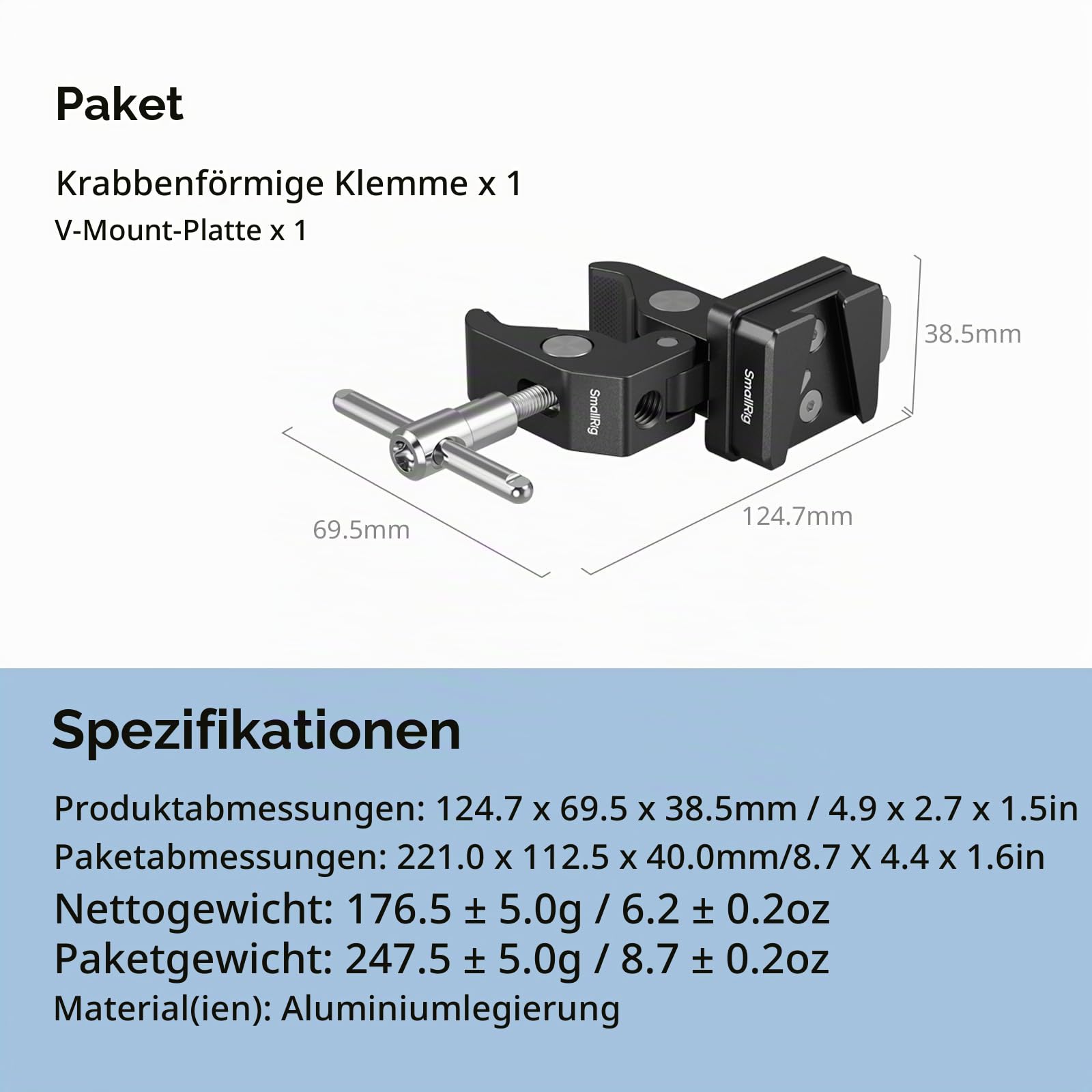 smallrig-5313-v-mount-klemme-krabbenform-15-40-mm-rohrklemme-1-5-kg-tragkraft image 7
