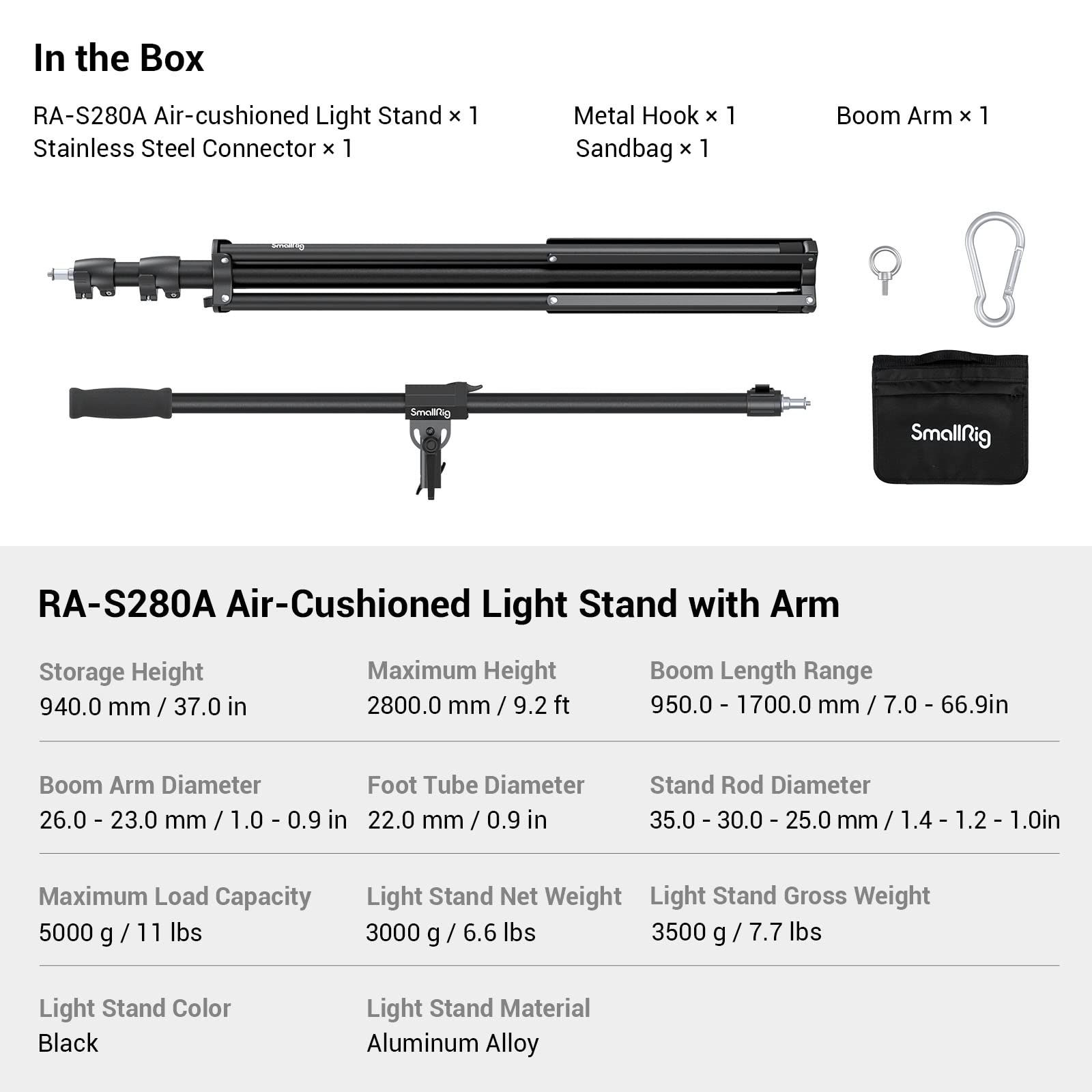 smallrig-3737-ra-s280a-aluminium-lichtstativ-280-cm-mit-170-cm-haltearm-bis-5-kg image 8