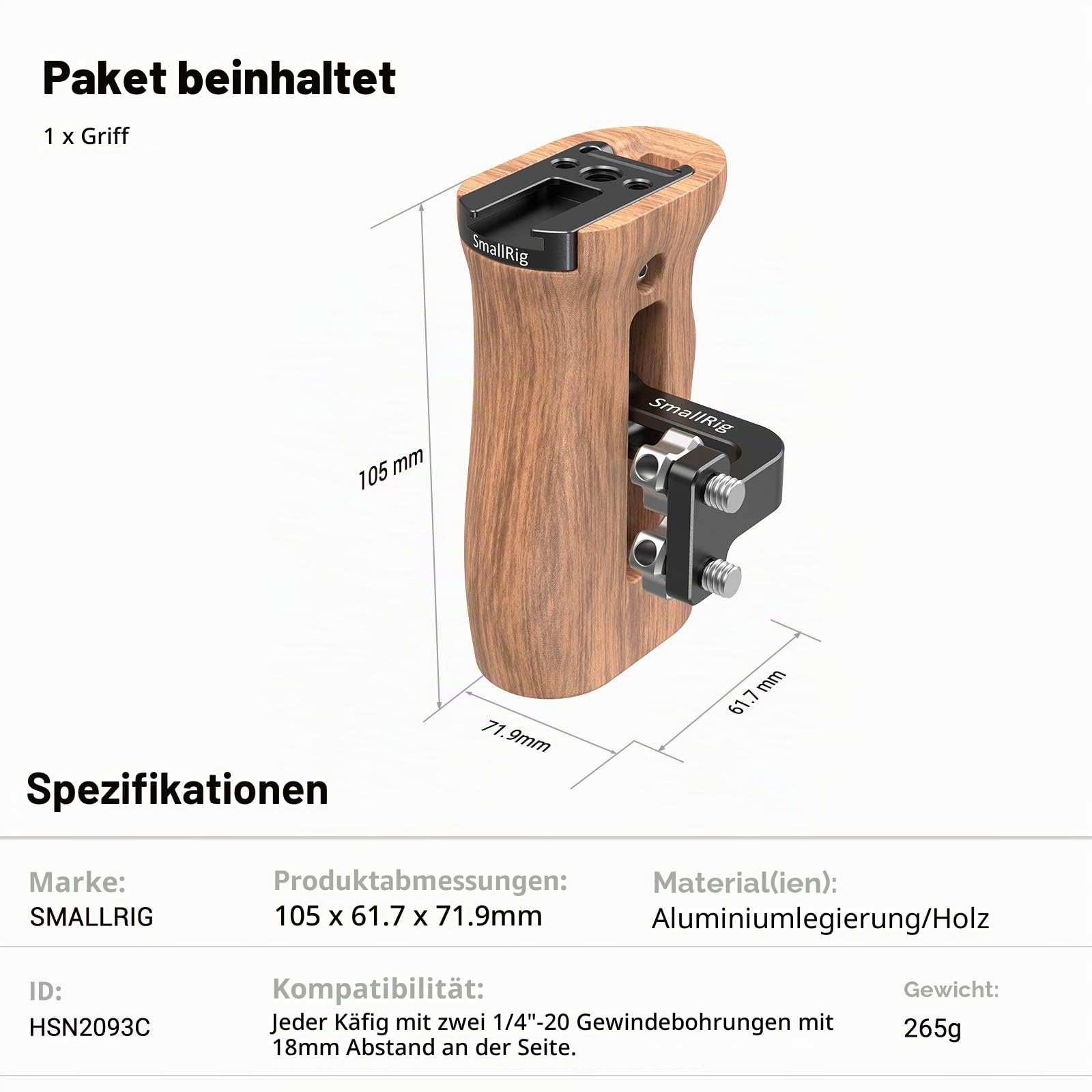 smallrig-2093c-universal-holzgriff-verstellbar-mit-cold-shoe-f-r-kamera-cage image 7