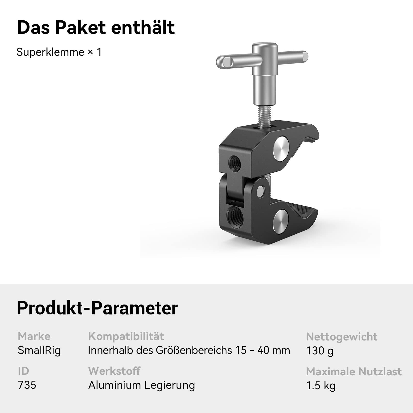 smallrig-735-super-clamp-stativklemme-aluminium-mit-1-4-und-3-8-gewinde image 6