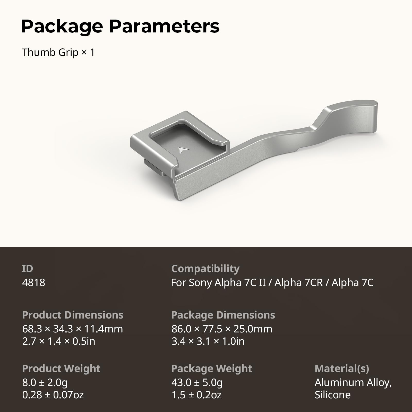 smallrig-4818-daumengriff-silber-f-r-sony-alpha-7c-7c-ii-7cr-mit-blitzschuh-8g image 7