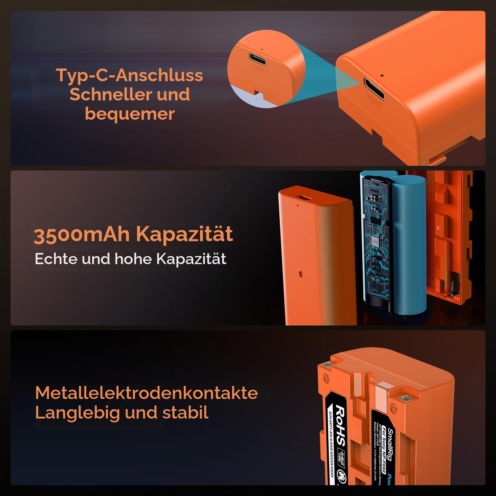smallrig-4971-np-f550-usb-c-kamera-akku-3500mah-f-r-sony-np-f-orange image 3