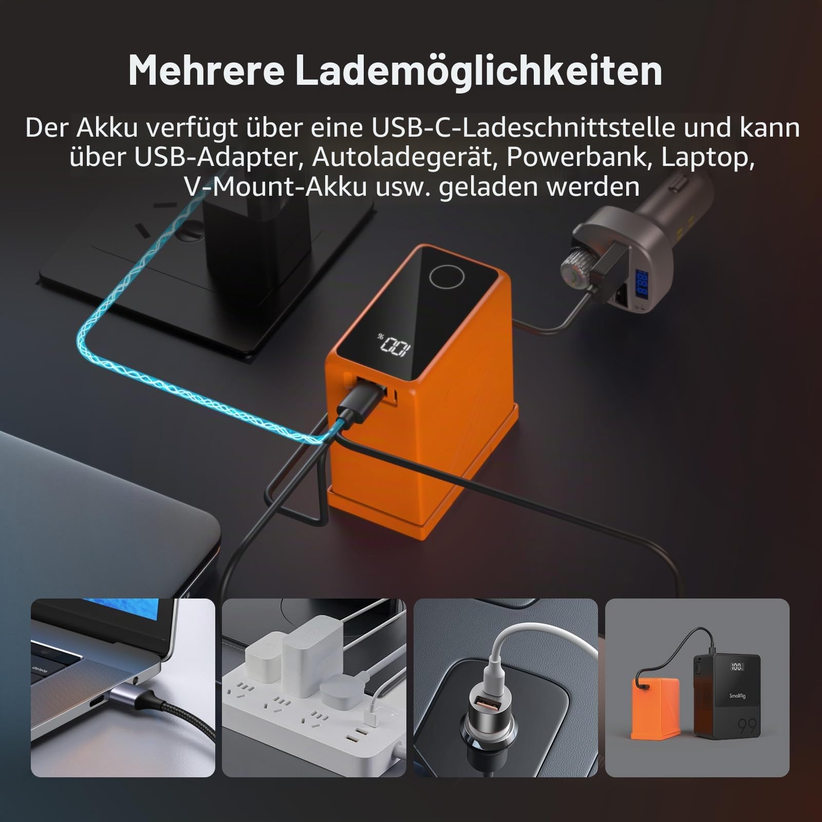 smallrig-np-f970-akku-4576-10500mah-mit-pd-36w-usb-c-und-oled-display-orange image 5