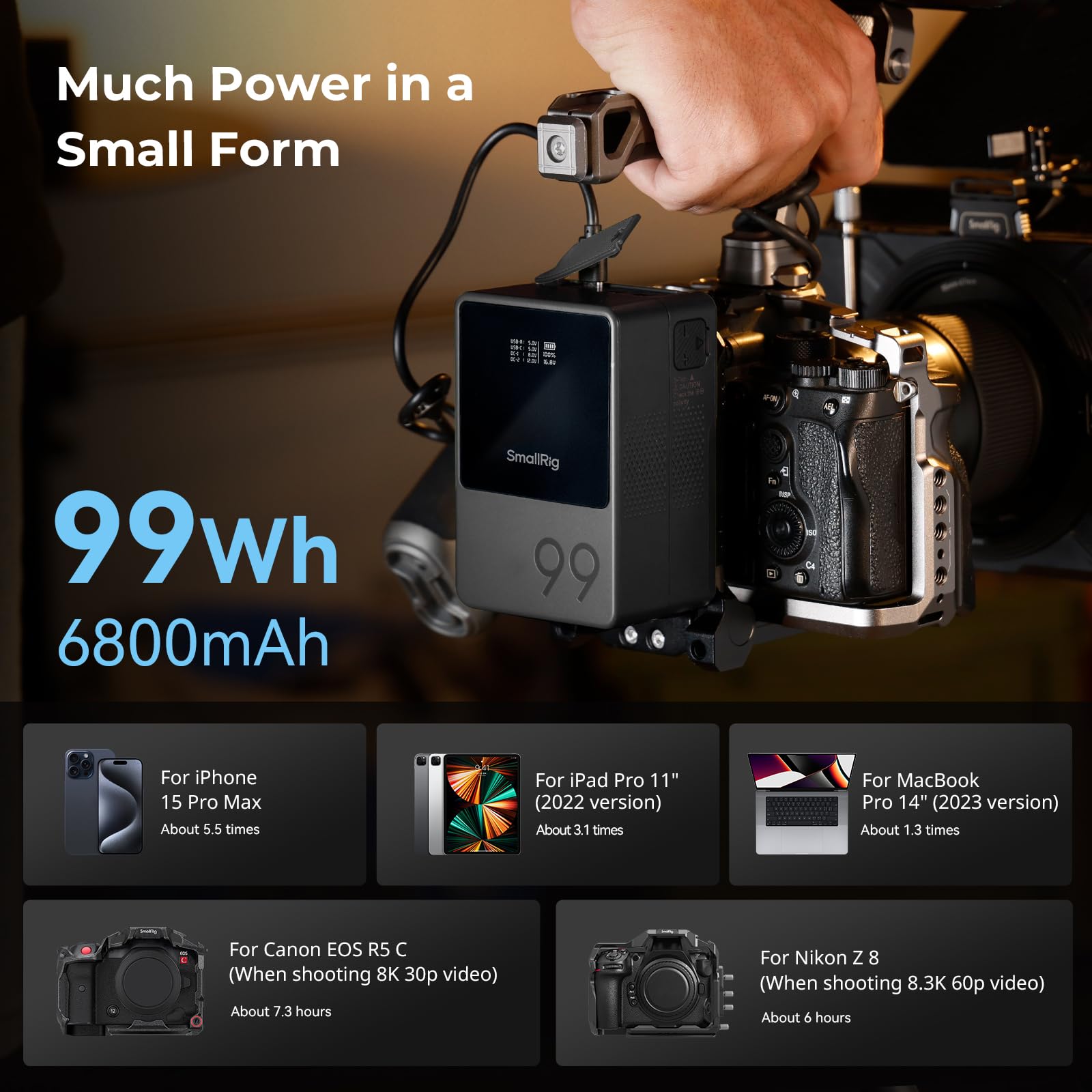 smallrig-vb99-3580b-mini-v-mount-akku-99wh-6700mah-mit-oled-und-65w-pd-usb-c image 6