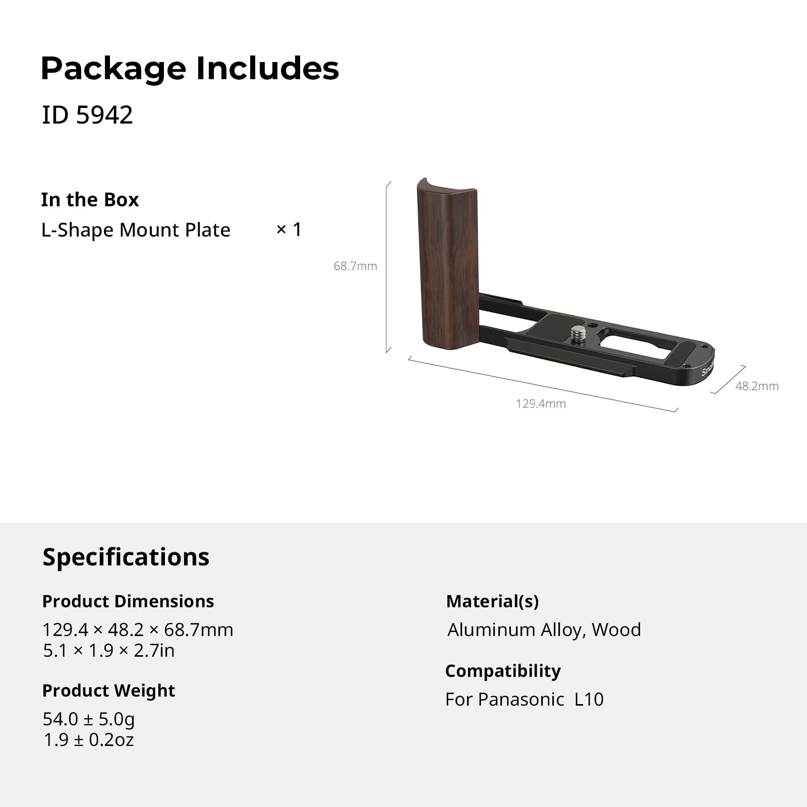 smallrig-5942-l-f-rmiger-holzgriff-schwarz-f-r-panasonic-lumix-l10 image 2