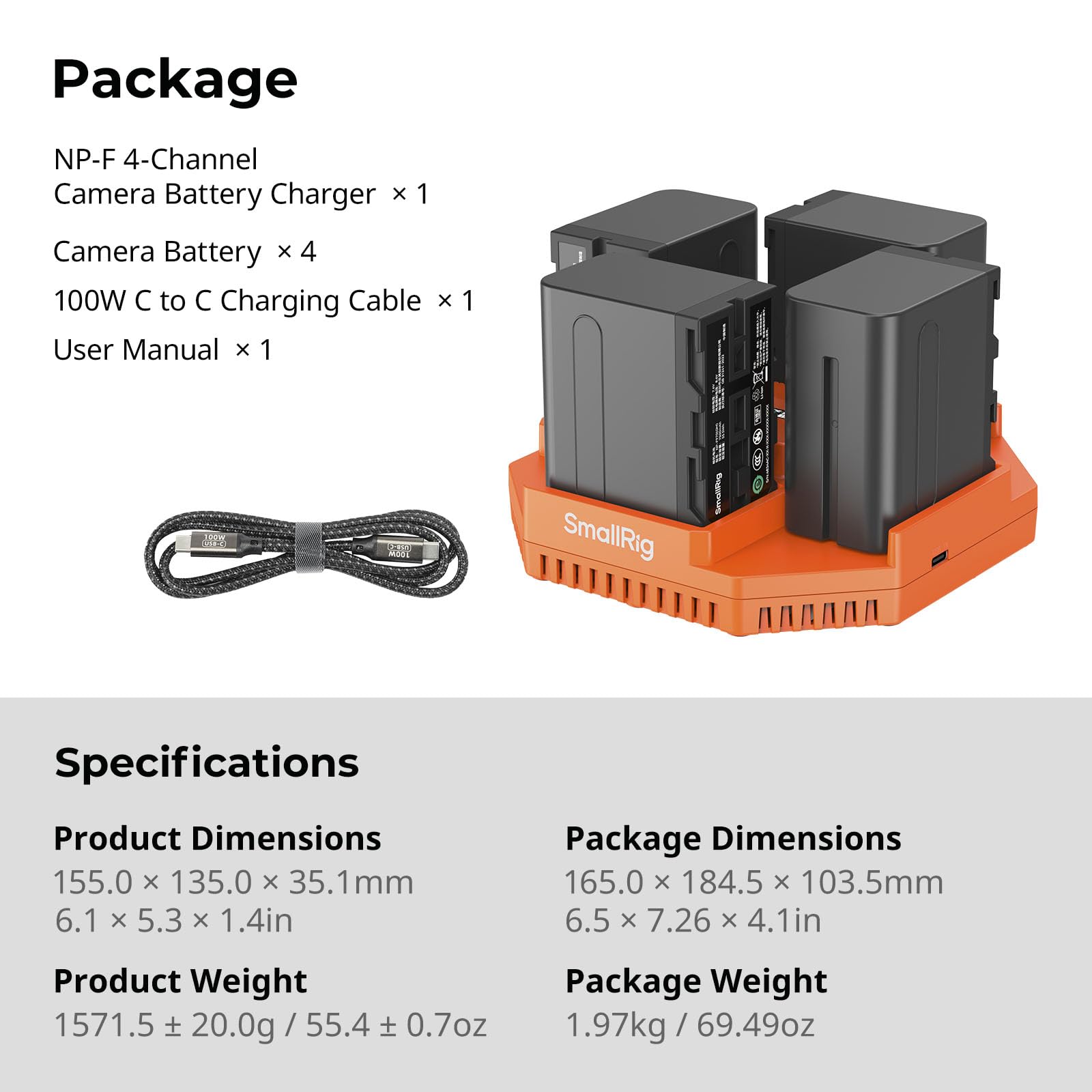 smallrig-4834-4-kanal-pd-100w-ladeger-t-mit-4x-np-f970-7800mah-akku image 7