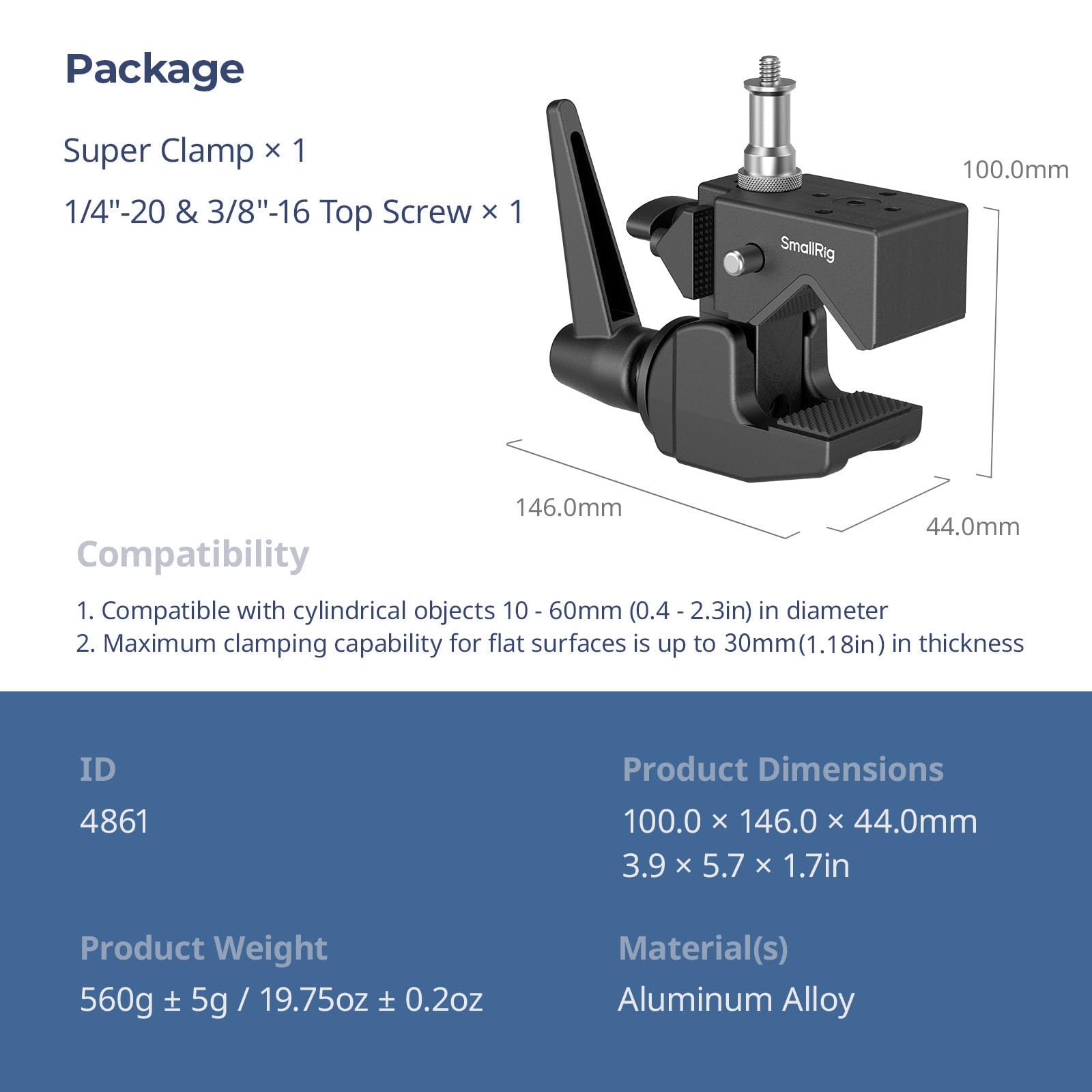 smallrig-4861-super-clamp-klemm-set-bis-15-kg-mit-1-4-und-3-8-zoll image 7