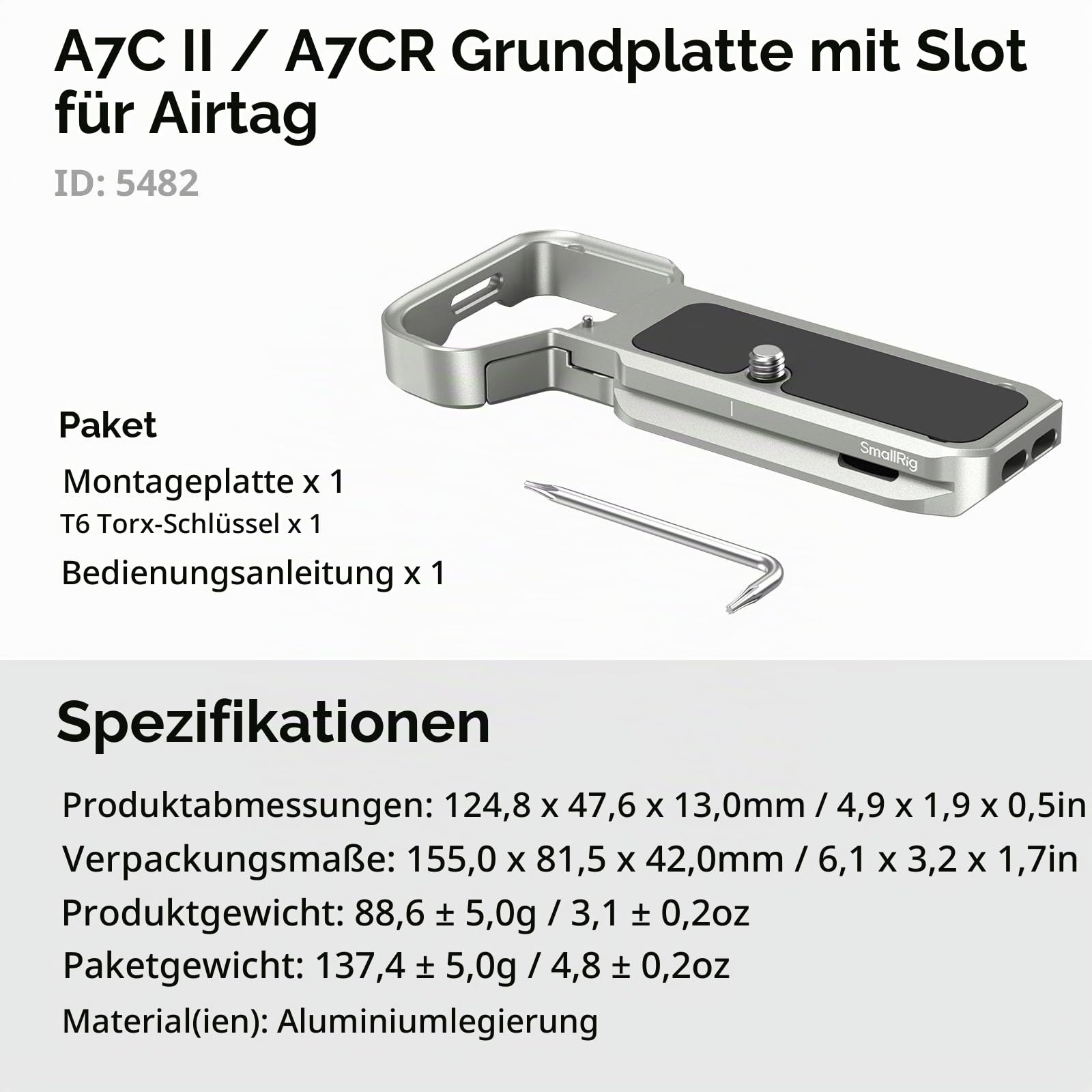 smallrig-grundplatte-5482-f-r-sony-alpha-7c-ii-7cr-mit-airtag-slot-silber image 7