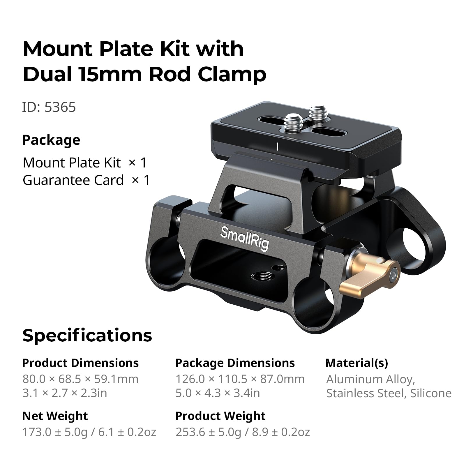 smallrig-5365-universal-montageplatten-kit-mit-15mm-rod-klemme-und-arca-swiss image 6