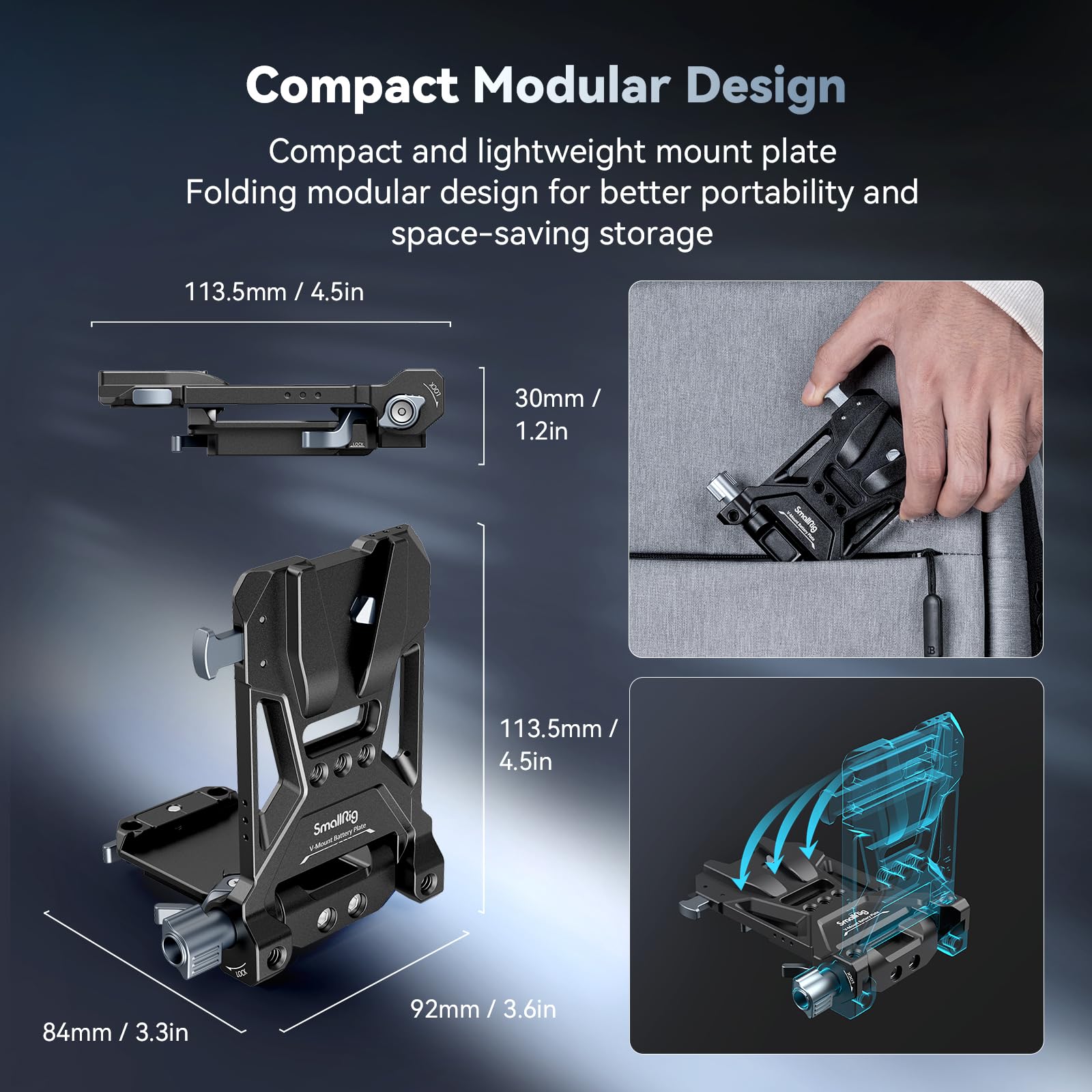 smallrig-4505b-v-mount-akkuplatte-l-form-faltbar-mit-arca-klemme image 2