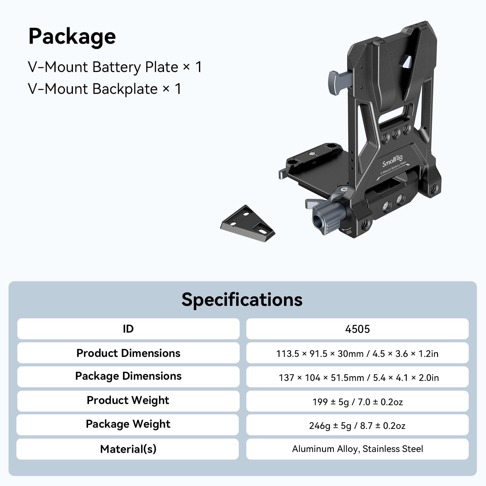 smallrig-4505b-v-mount-akkuplatte-l-form-faltbar-mit-arca-klemme image 8