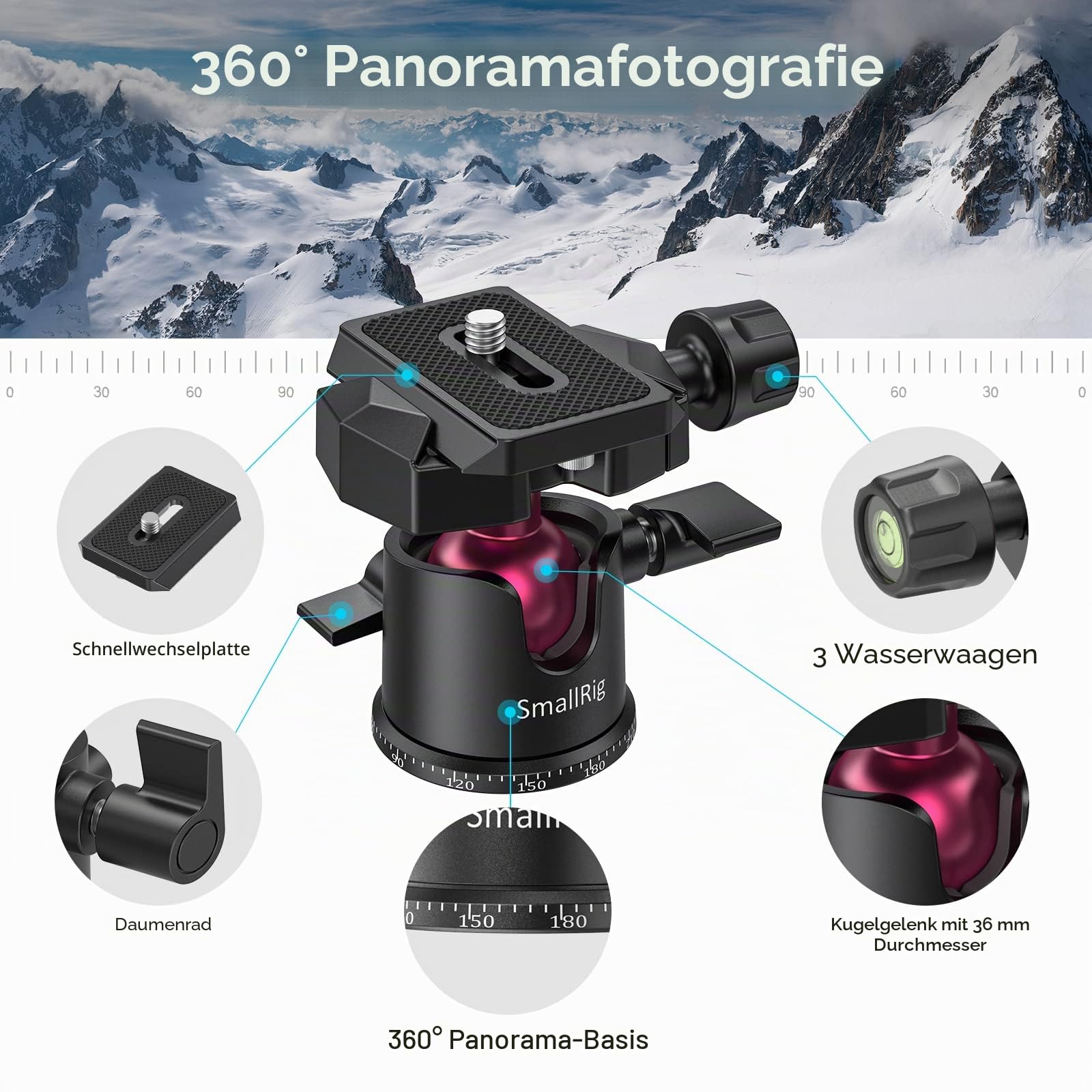 smallrig-mini-stativ-but2664-aluminium-mit-360-kugelkopf-und-arca-platte image 2