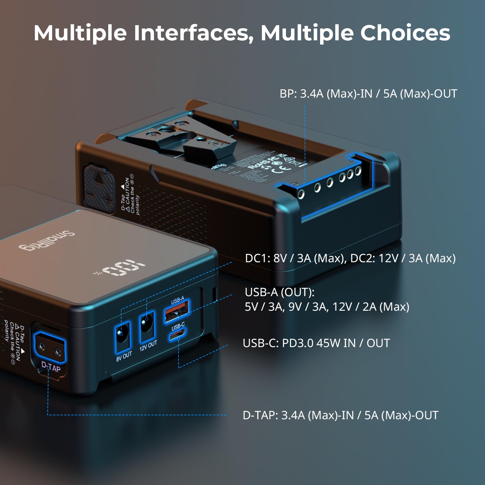 smallrig-vb50-3579b-mini-v-mount-akku-50wh-mit-oled-und-45w-pd-usb-c image 2