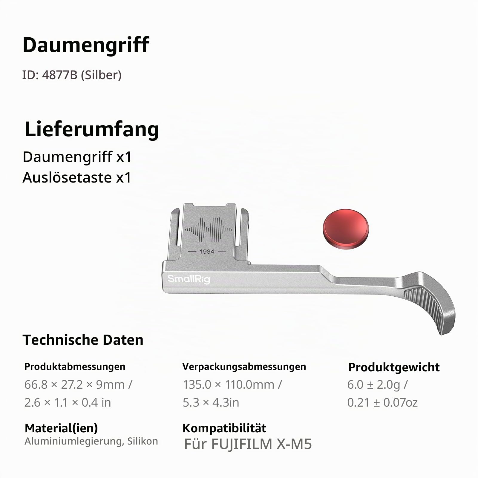 smallrig-4877b-daumengriff-blitzschuhabdeckung-silber-f-r-fujifilm-x-m5 image 8