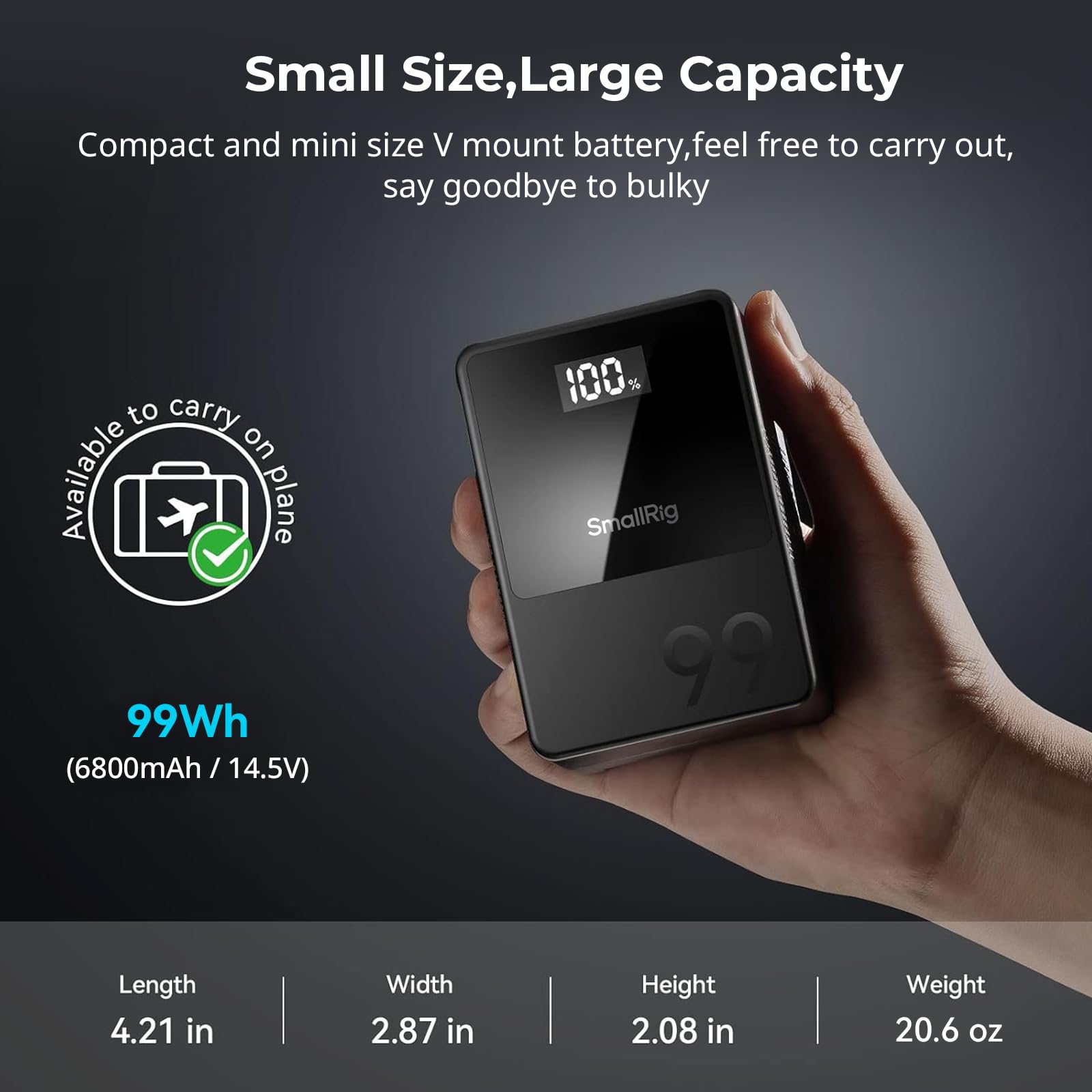 smallrig-vb99-3580b-mini-v-mount-akku-99wh-6700mah-mit-oled-und-65w-pd-usb-c image 4