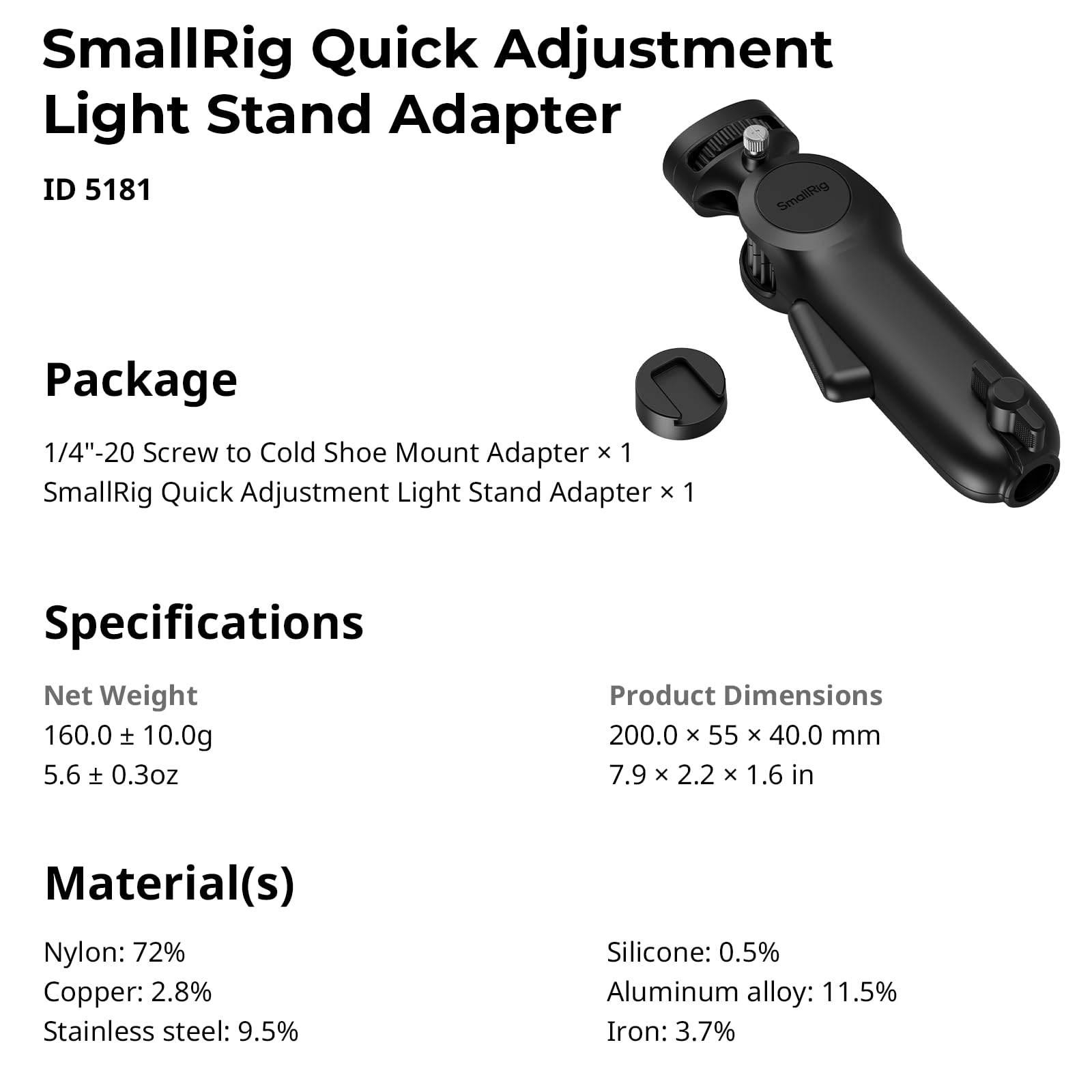 smallrig-5181-quick-release-lichtstativ-adapter-3-kg-mit-neigung image 6