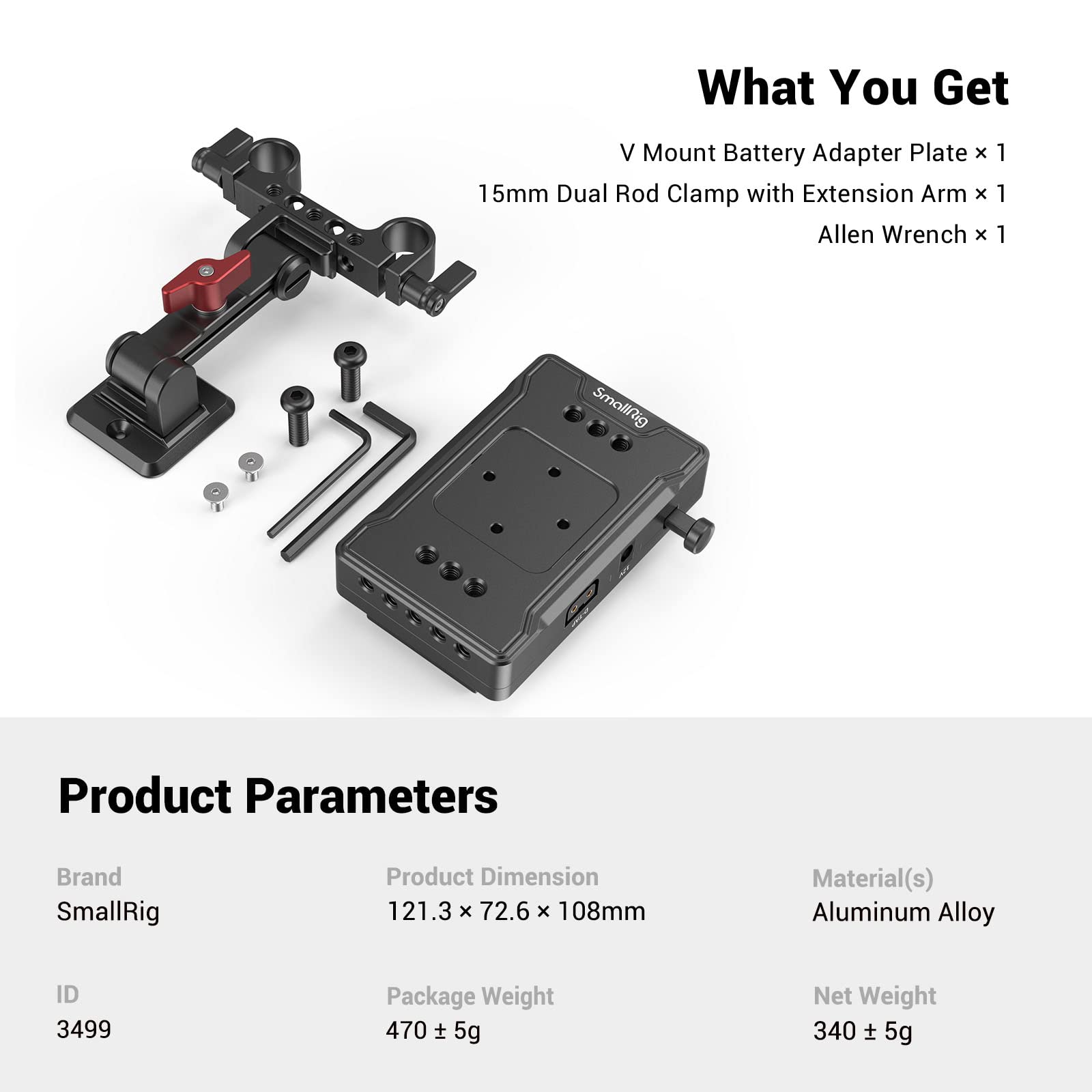 smallrig-v-mount-akkuplattenadapter-3499b-mit-verl-ngerungsarm-und-dual-15mm-sta image 8