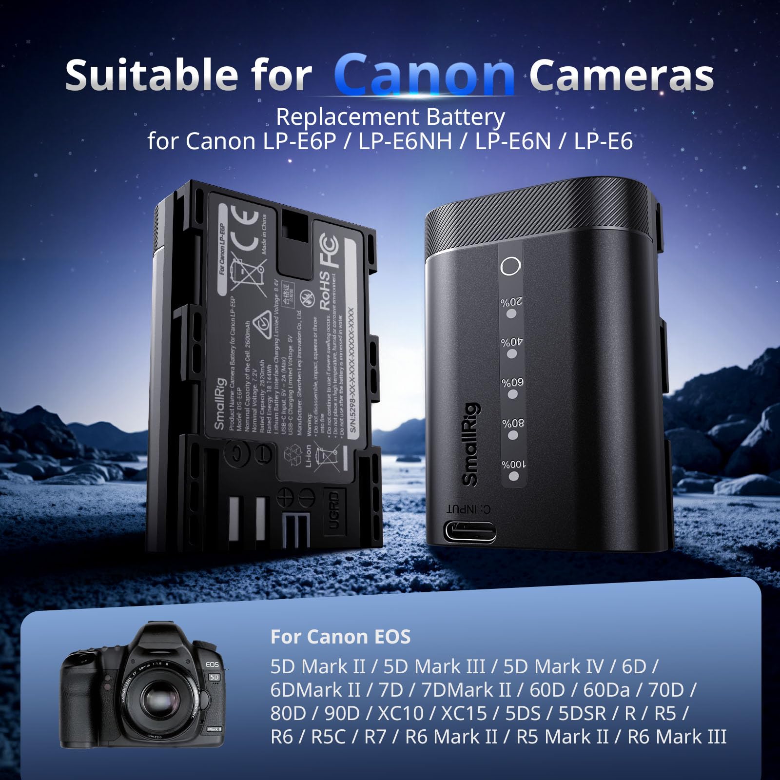 smallrig-5298-lp-e6p-kamera-akku-2520mah-usb-c-mit-led-f-r-canon-r6-r5-5d image 5