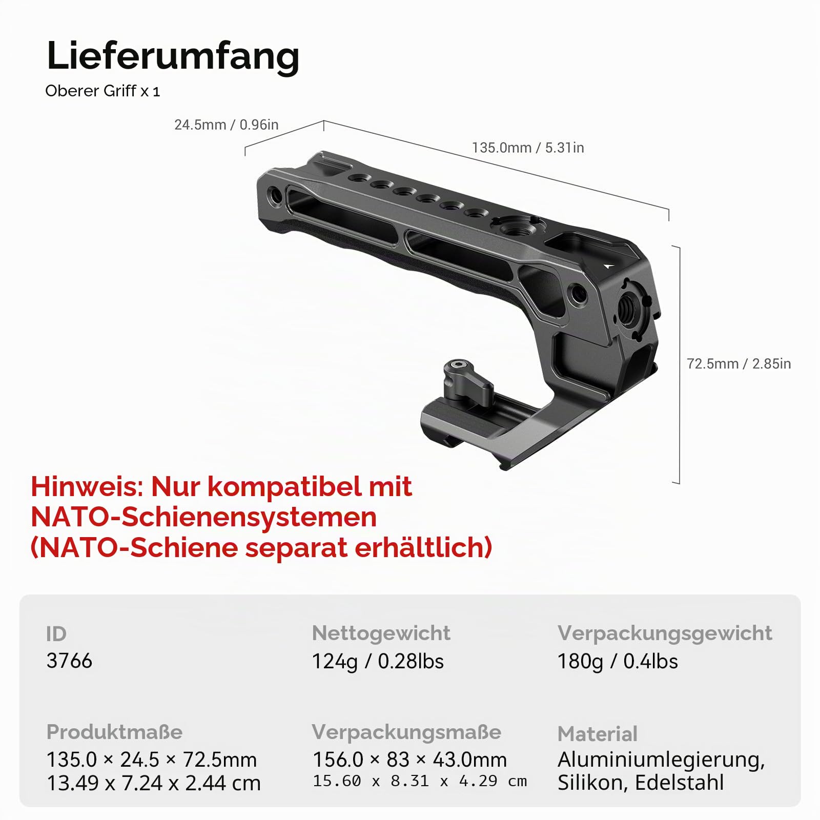 smallrig-3766-nato-top-handle-lite-griff-mit-5-kaltschuh-124-g image 3