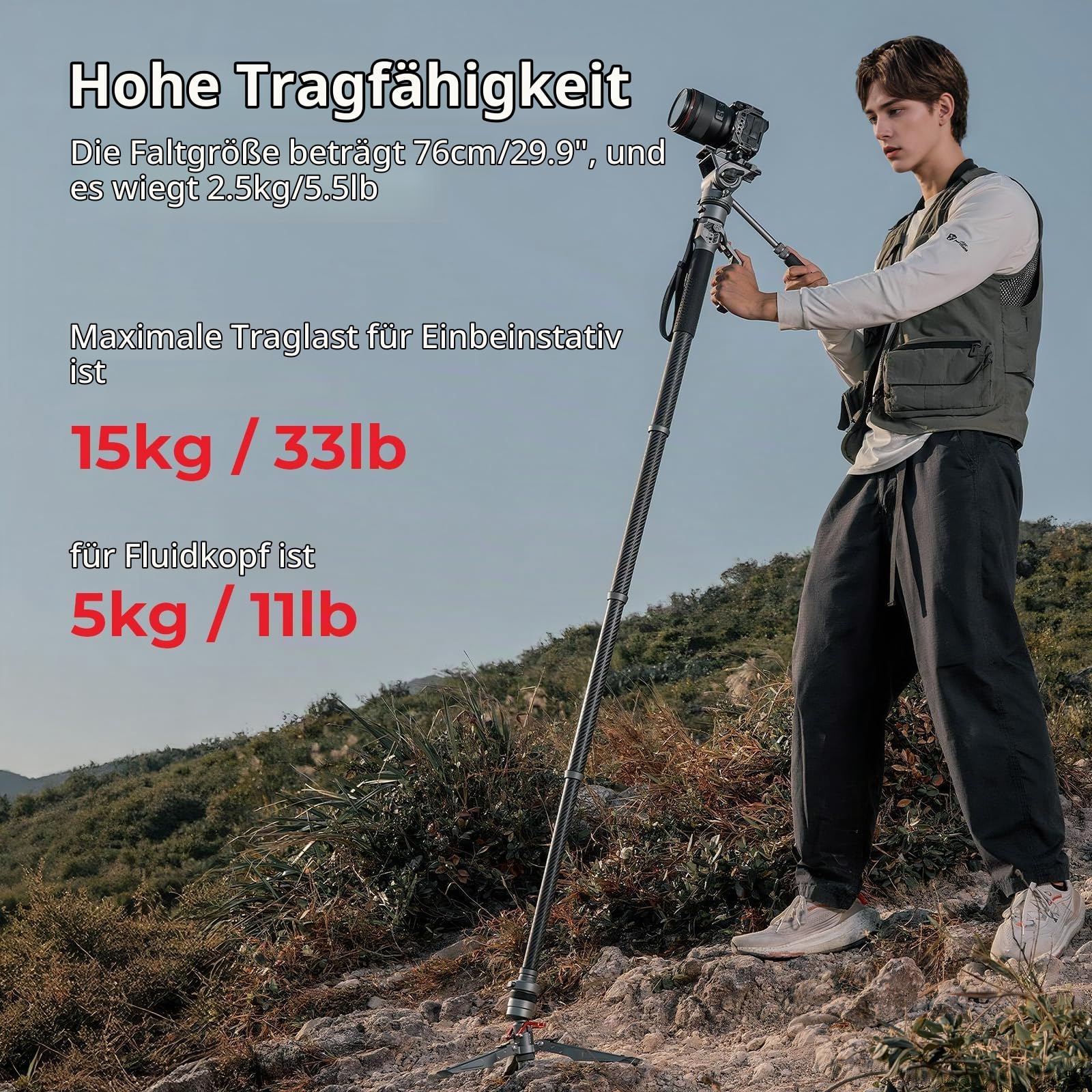 smallrig-5565-carbon-video-monopod-pro-175cm-mit-fluidkopf image 3