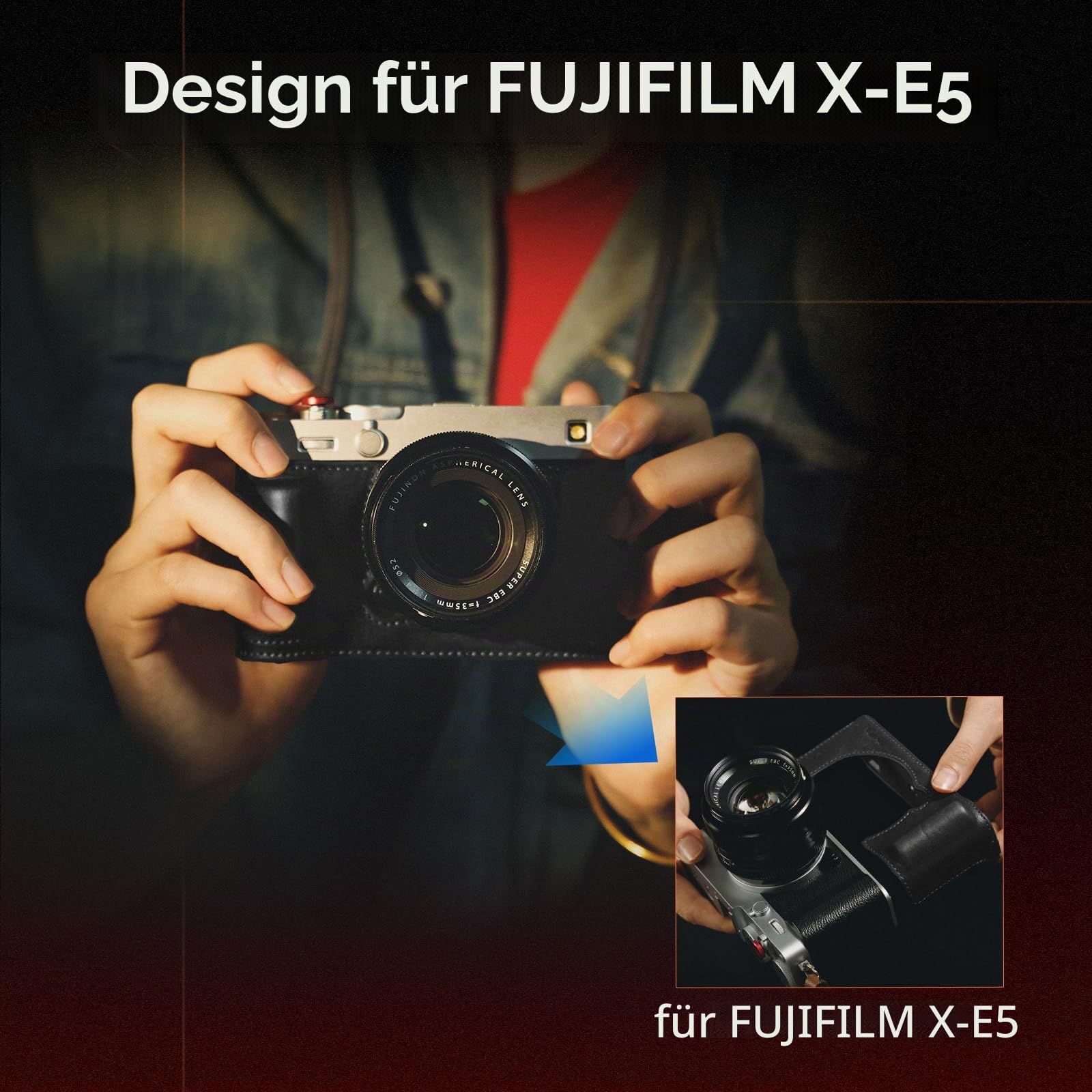 smallrig-5450-echtleder-taschenset-halbcase-schwarz-f-r-fujifilm-x-e5-mit-schult image 2