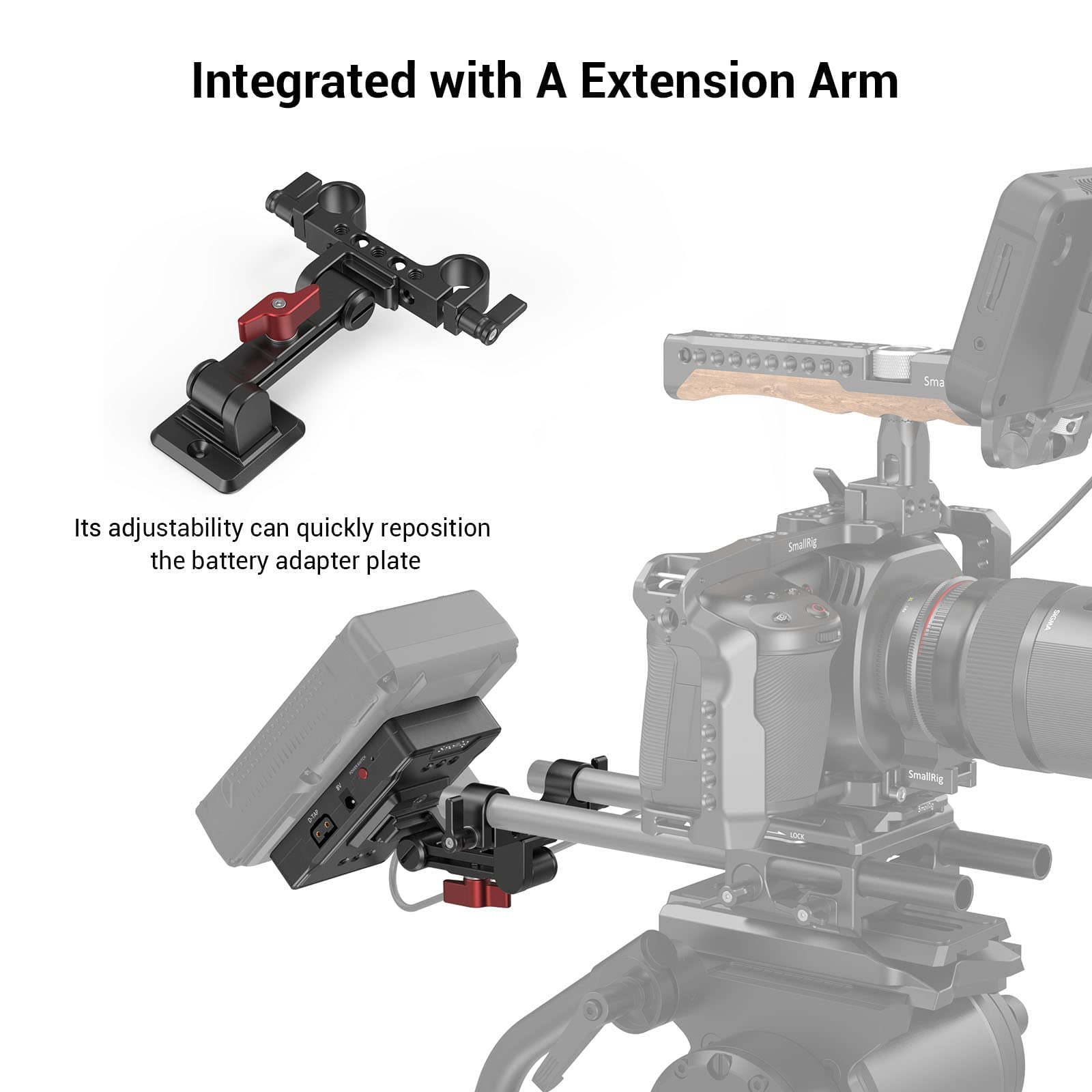 smallrig-v-mount-akkuplattenadapter-3499b-mit-verl-ngerungsarm-und-dual-15mm-sta image 4