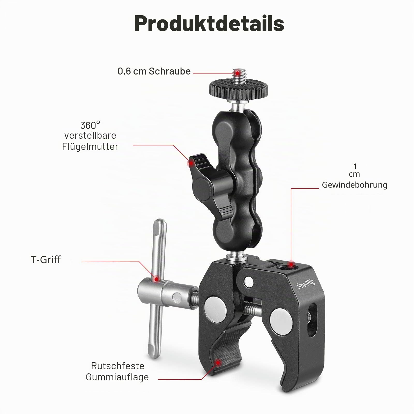 smallrig-2164-super-clamp-mit-kugelkopf-und-1-4-schraube-54mm image 2