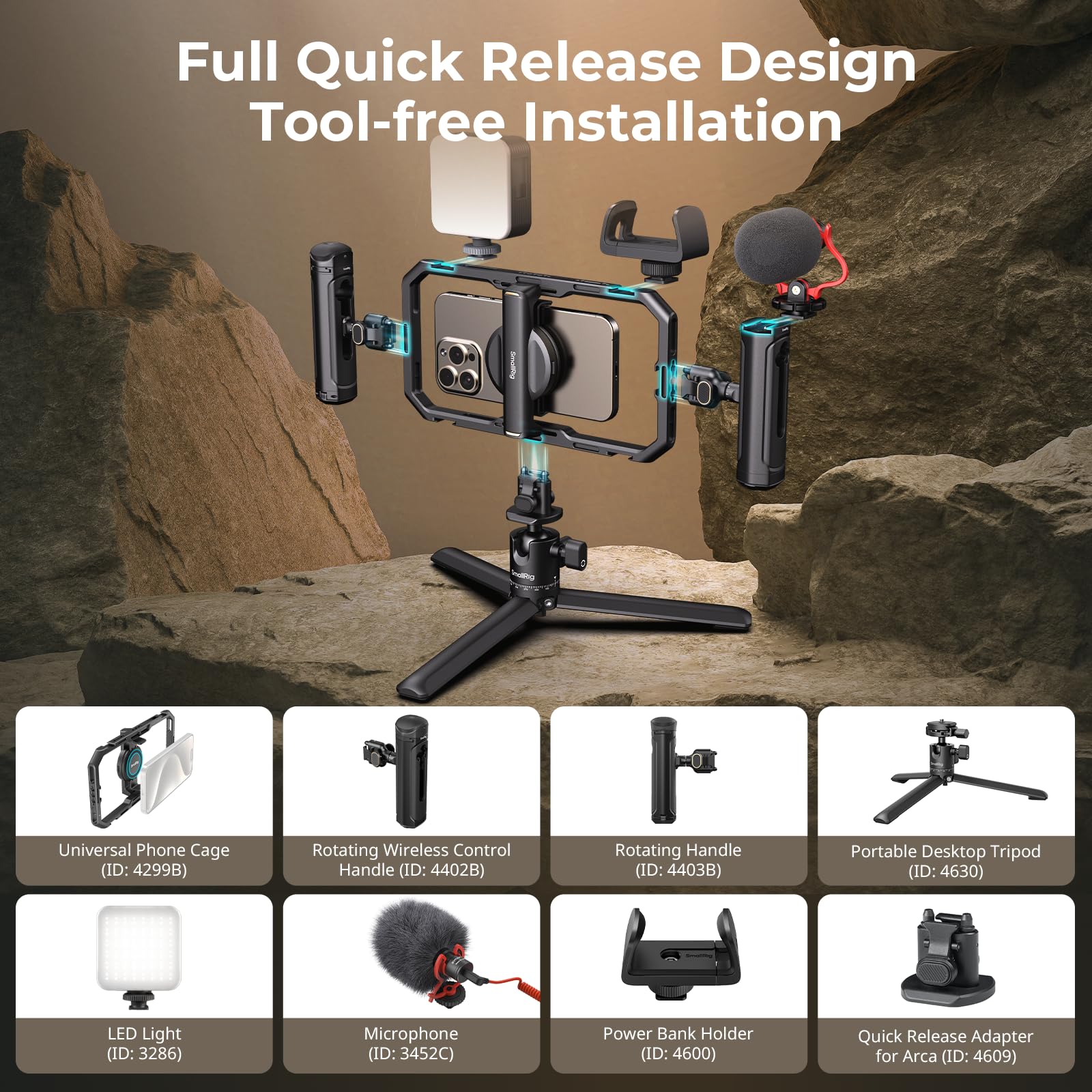 smallrig-4704-all-in-one-universal-quick-release-phone-rig-kit-pro-mit-led-mikro image 2