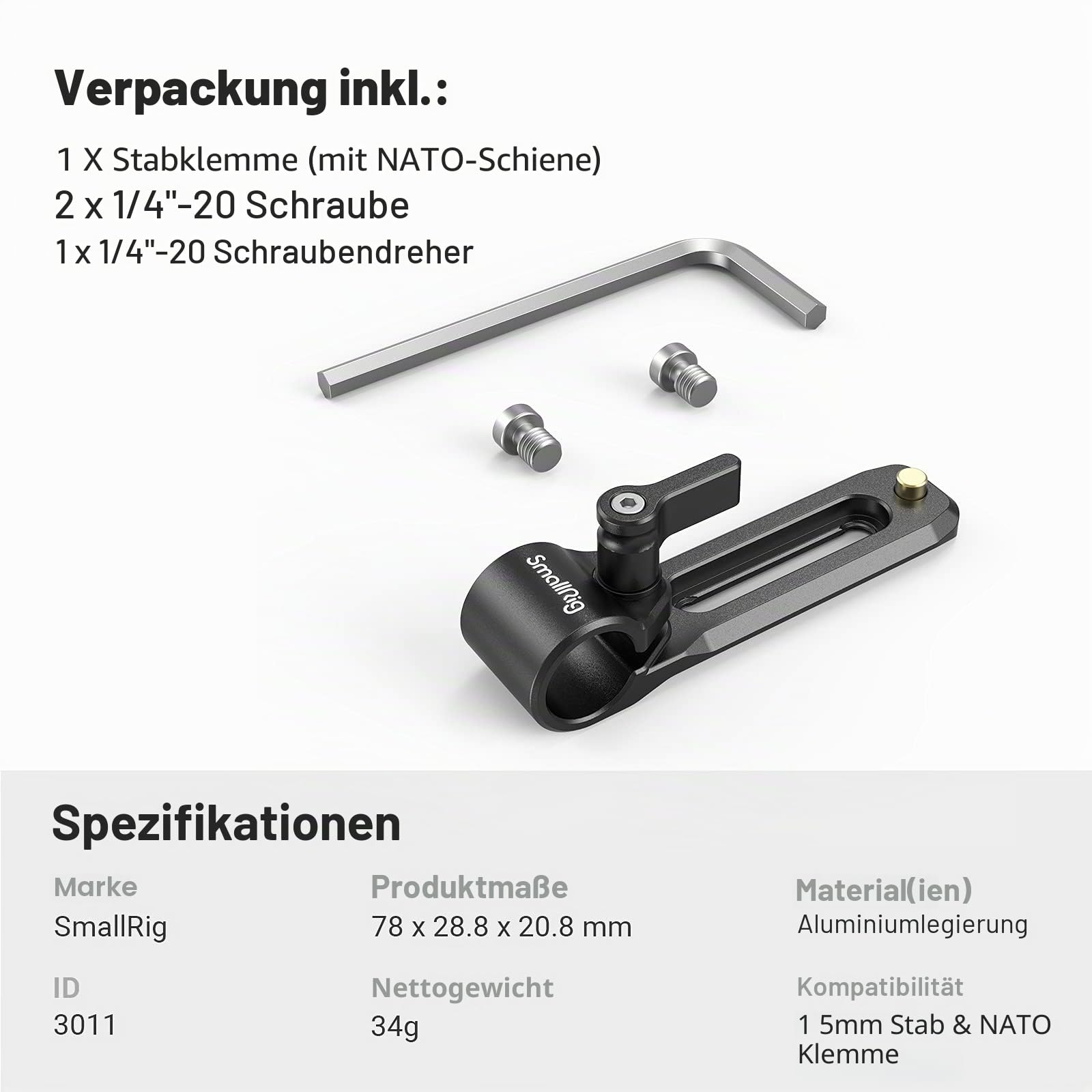 smallrig-3011-15mm-single-rod-clamp-mit-integrierter-nato-rail image 7
