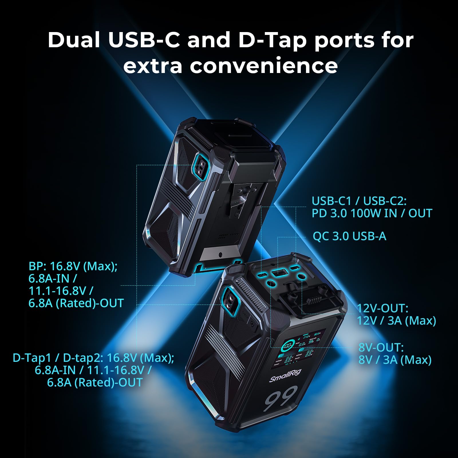 smallrig-4984-v-mount-akku-x99-99wh-6800mah-v-mount-battery-mit-100w-pd-touchscr image 2