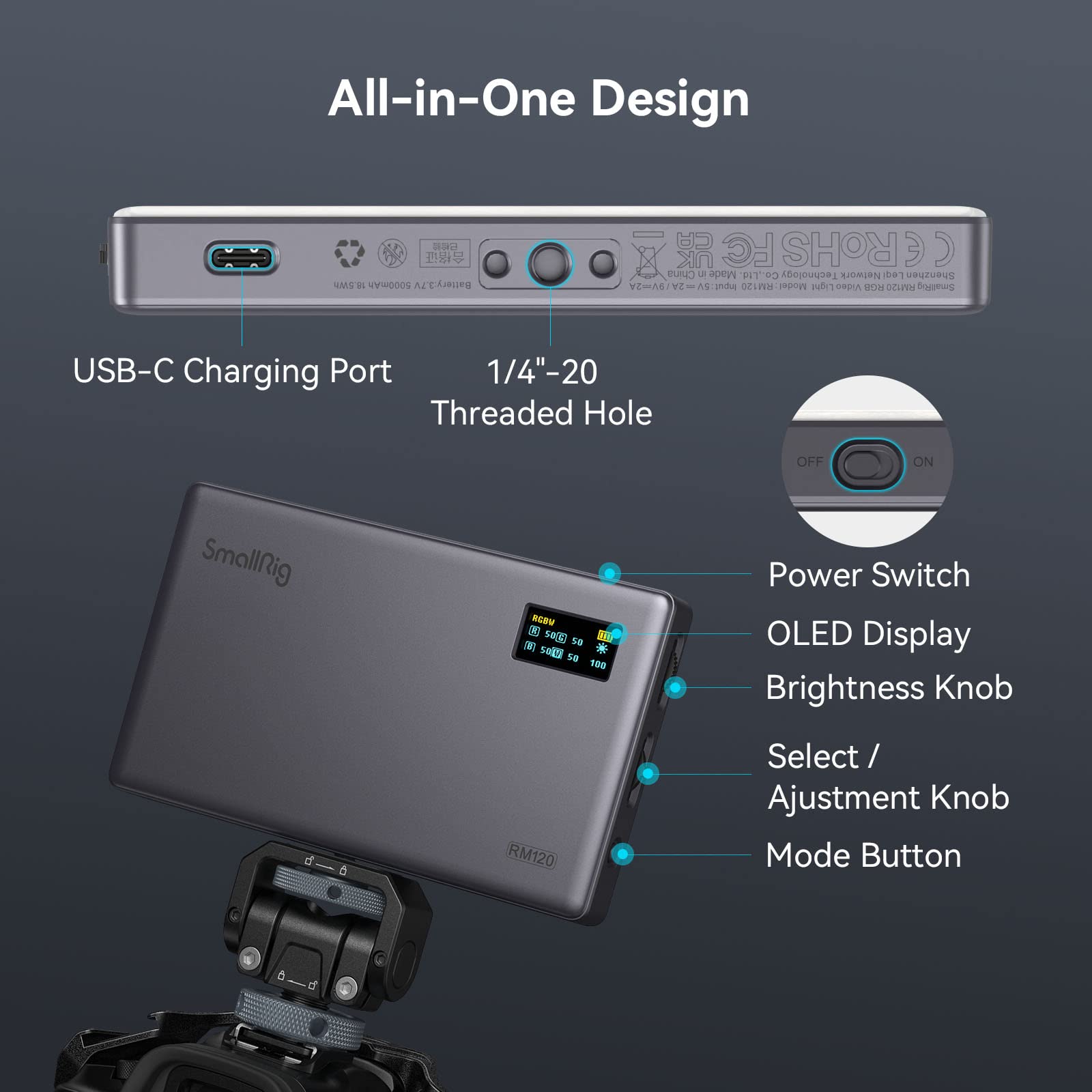 smallrig-rm120-rgb-led-videoleuchte-3808-mit-5000mah-und-oled image 3