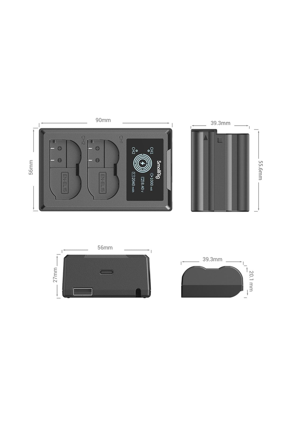 smallrig-en-el15-akku-set-3820-2x-2040mah-lcd-dual-ladeger-t-f-r-nikon image 3