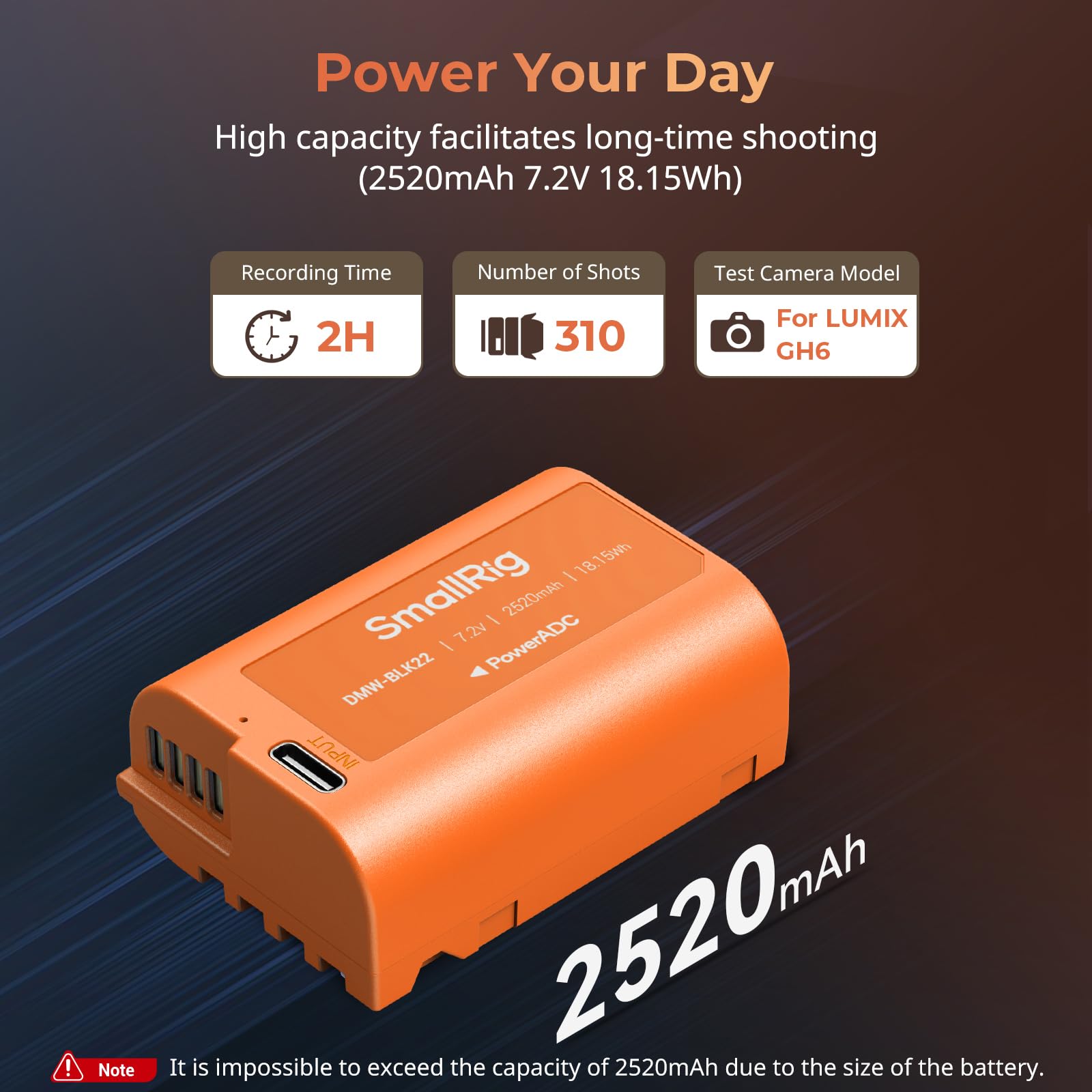 smallrig-4979-camera-battery-dmw-blk22-2520mah-usb-c-f-r-panasonic-lumix image 2