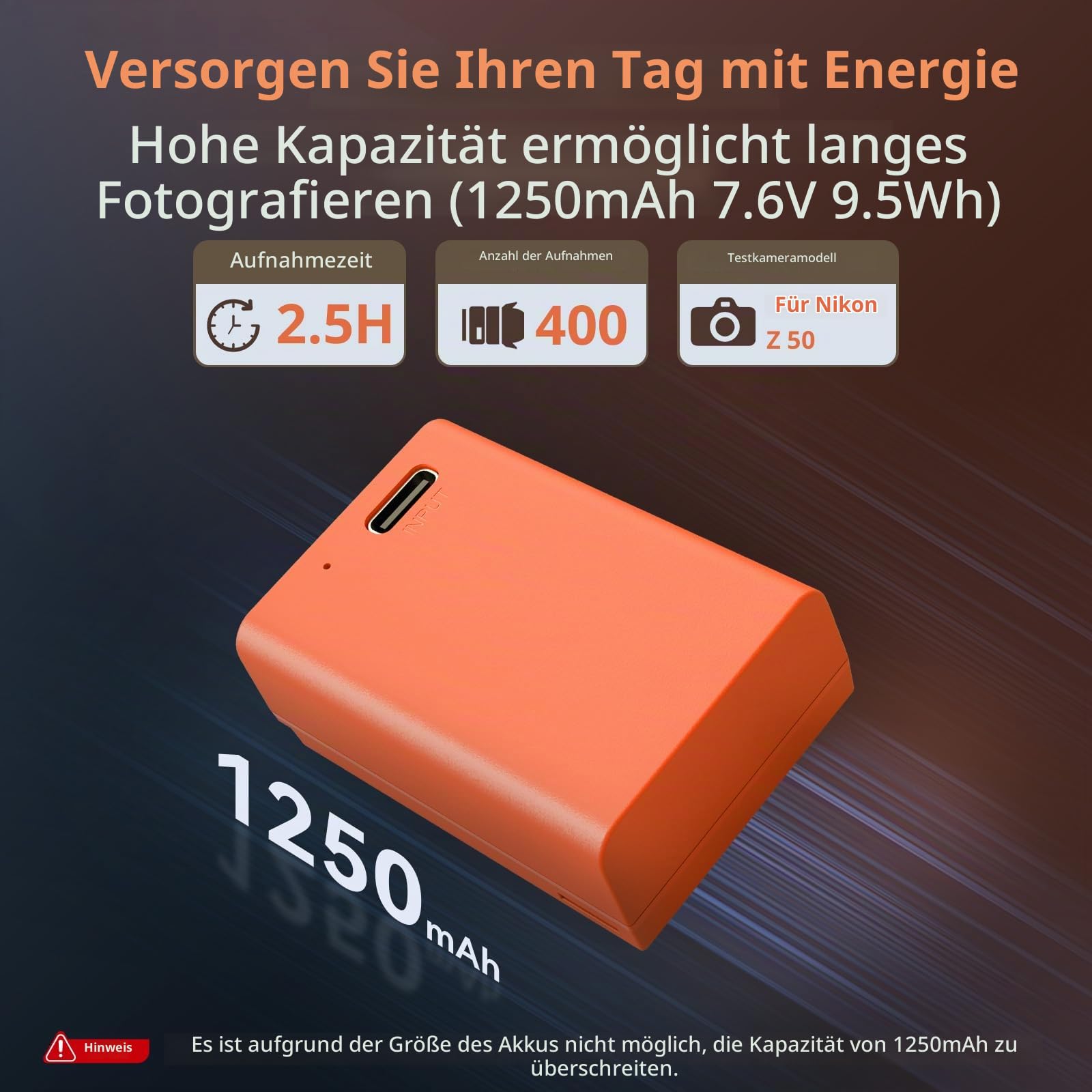 smallrig-4967-en-el25-usb-c-kamera-akku-1250mah-f-r-nikon-z30-z50-z50-ii-z-fc-or image 2