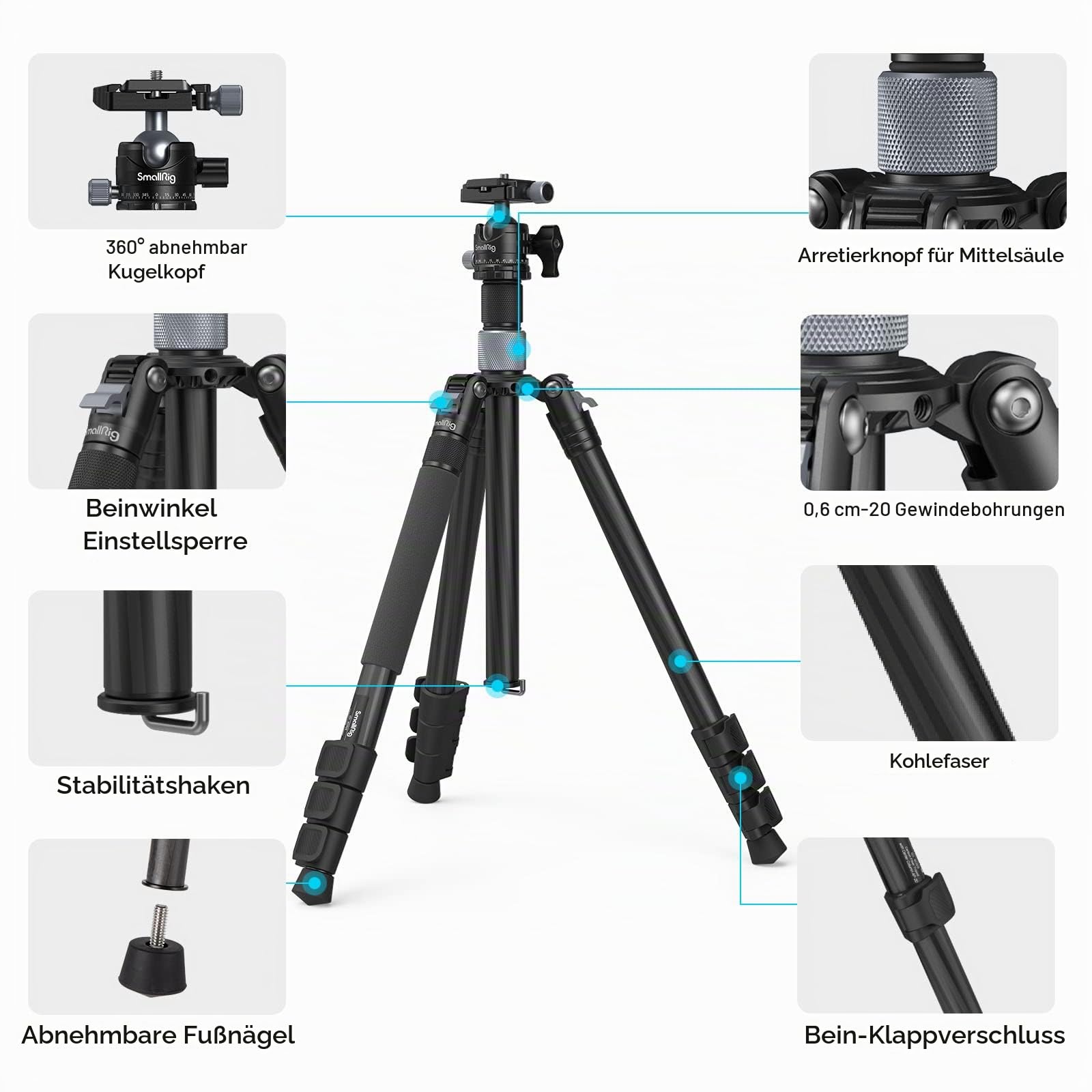 smallrig-4059-carbon-stativ-mit-mittels-ule-360-kugelkopf-und-einbeinstativ-12kg image 2
