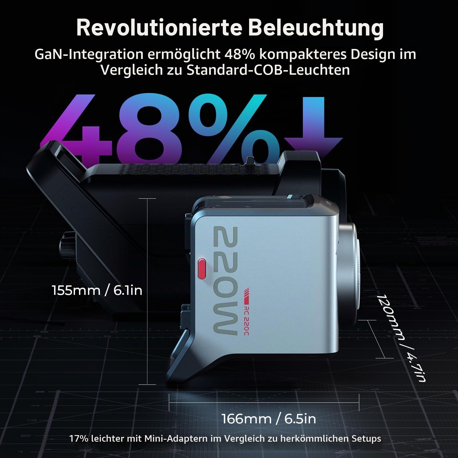 smallrig-5098-rc-220c-rgb-cob-videoleuchte-200-w-bowens-2500-10000k image 2