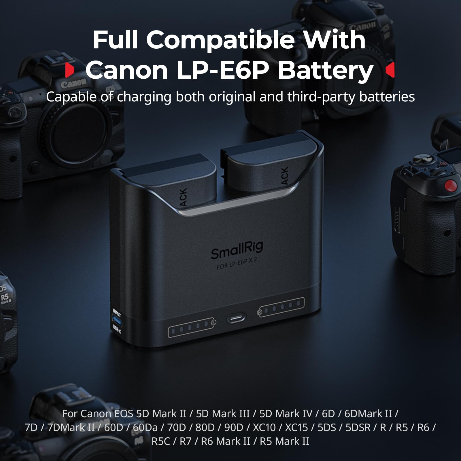 smallrig-akkuladeger-t-f-r-canon-lp-e6p-lp-e6nh-mit-22-5w-usb-c-dual-slot image 4
