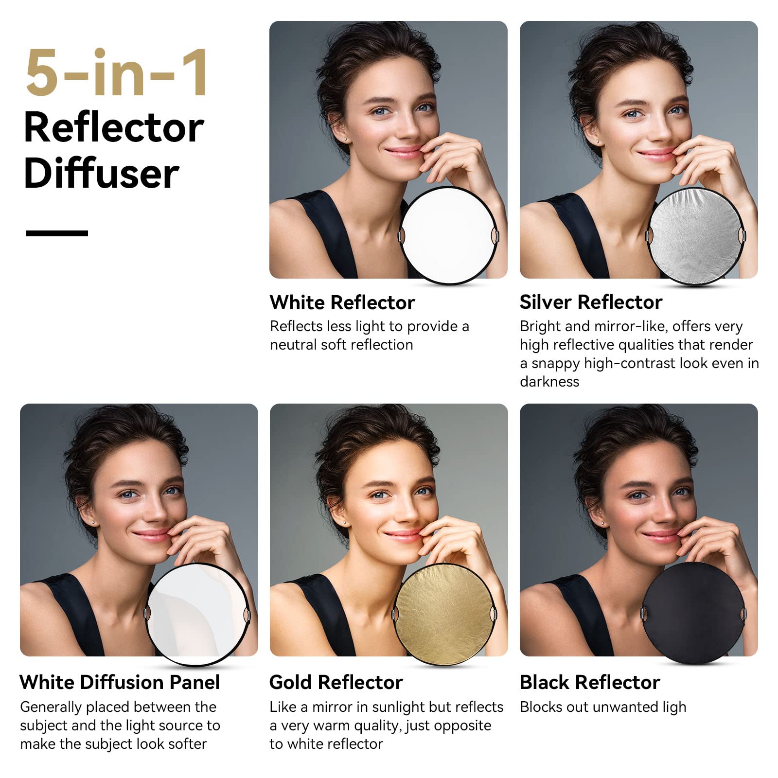 smallrig-4131-5-in-1-reflektor-110-cm-42-zoll-mit-griff-silber-gold-wei-schwarz image 2