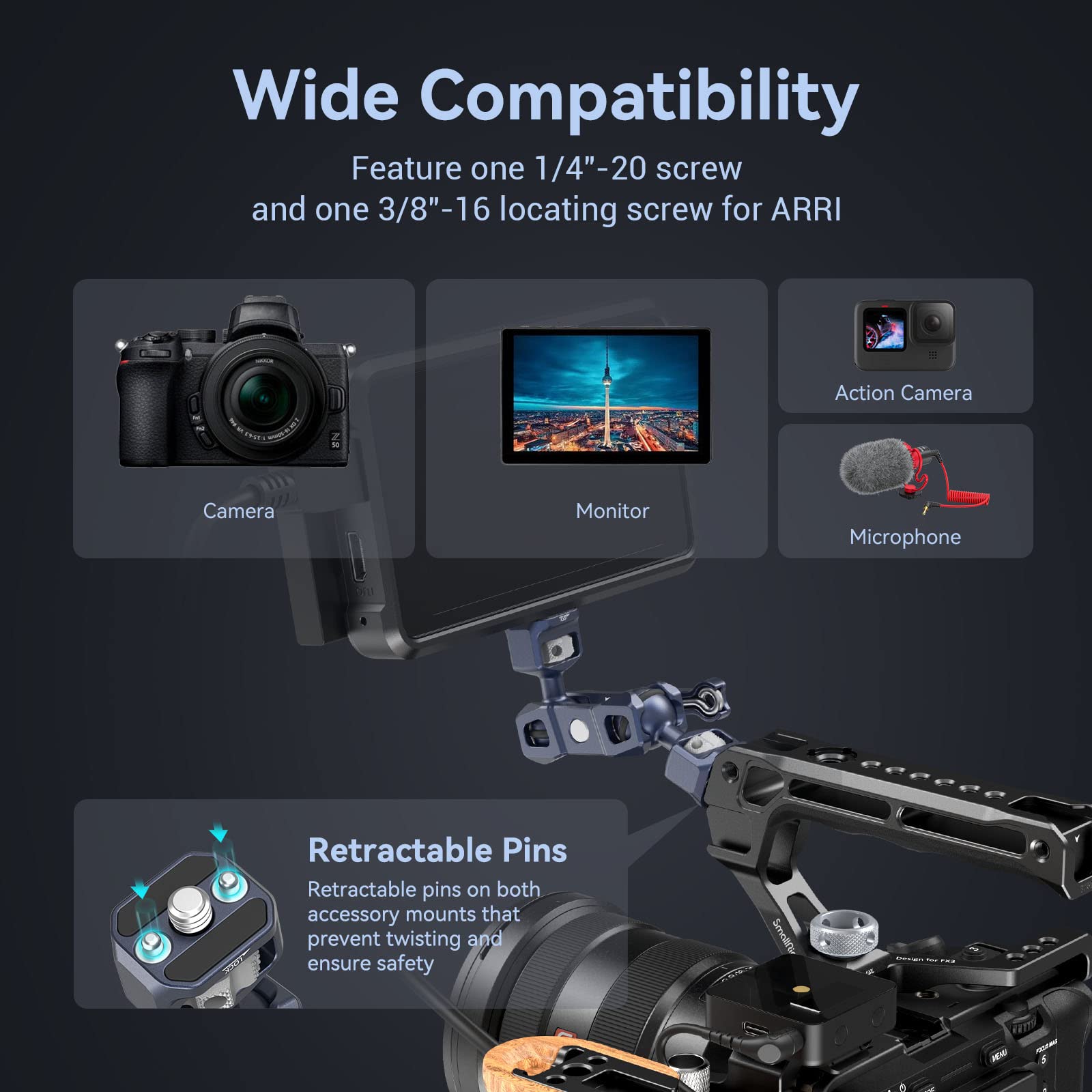 smallrig-magic-arm-3874-360-gelenkarm-5-5kg-mit-arri-3-8-und-1-4-20 image 3