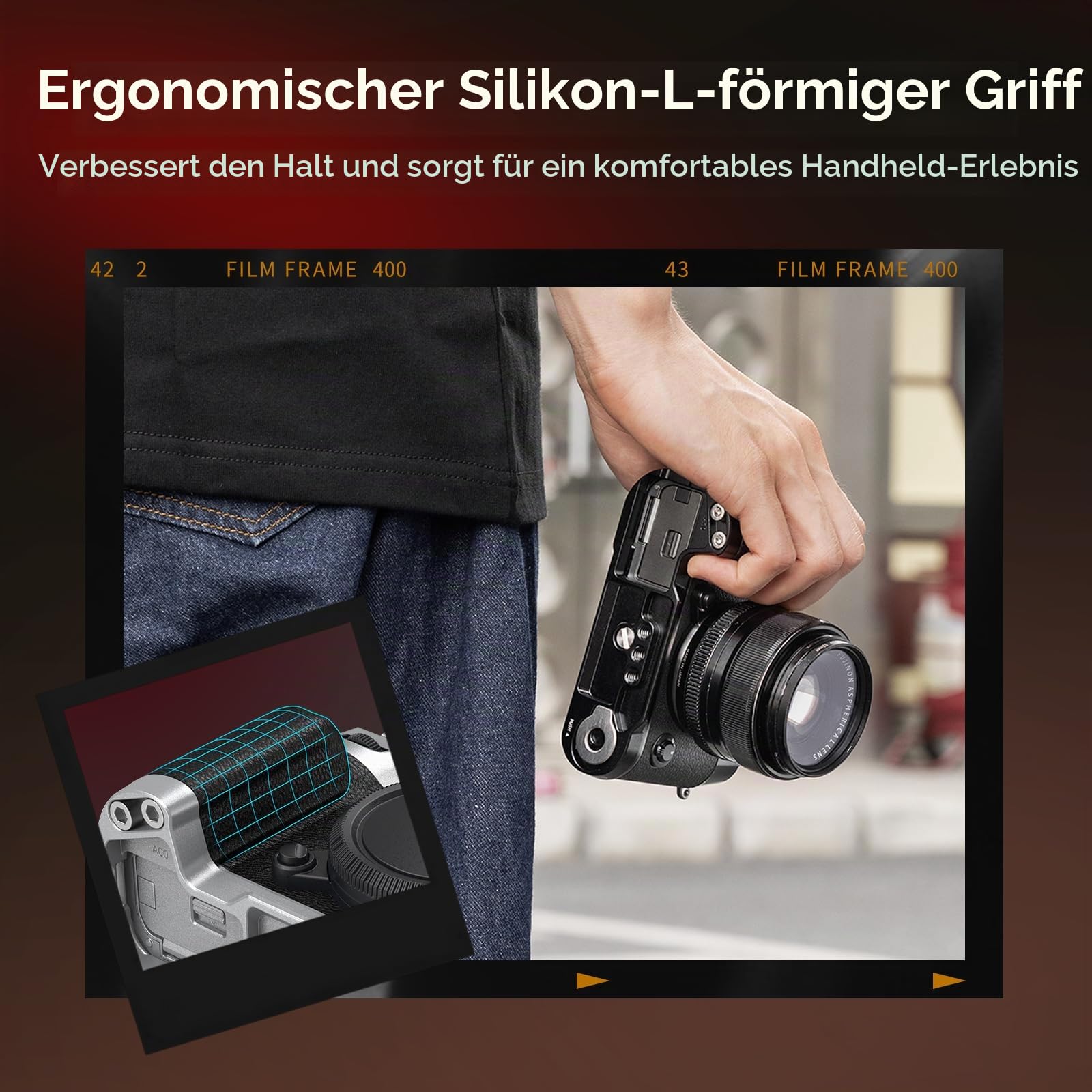 smallrig-4713c-l-f-rmiger-silikongriff-silber-f-r-fujifilm-x-t50-mit-arca-platte image 5