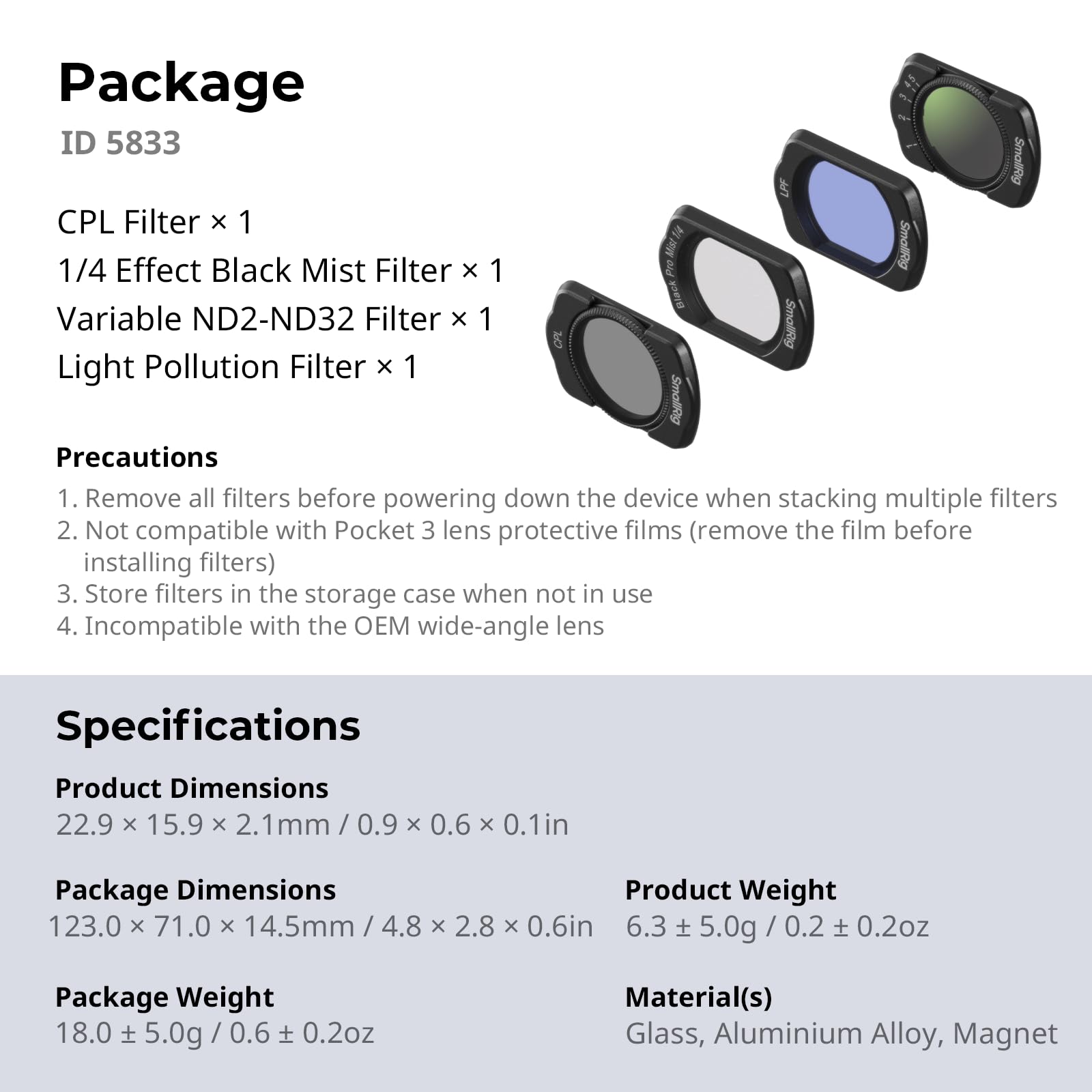 smallrig-magnet-filterset-5833-f-r-dji-osmo-pocket-3-pocket-4-4er-pack image 8