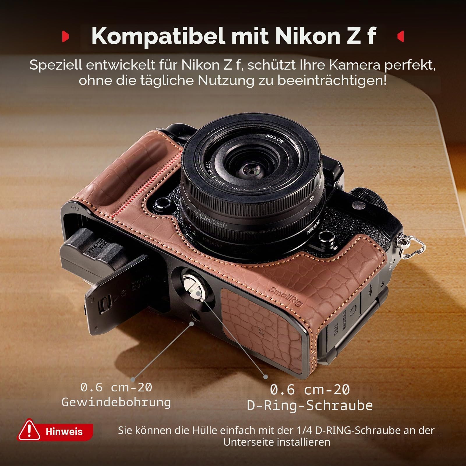 smallrig-5096-kamerataschen-set-aus-pu-leder-f-r-nikon-z-f-braun-mit-griff-und-s image 2