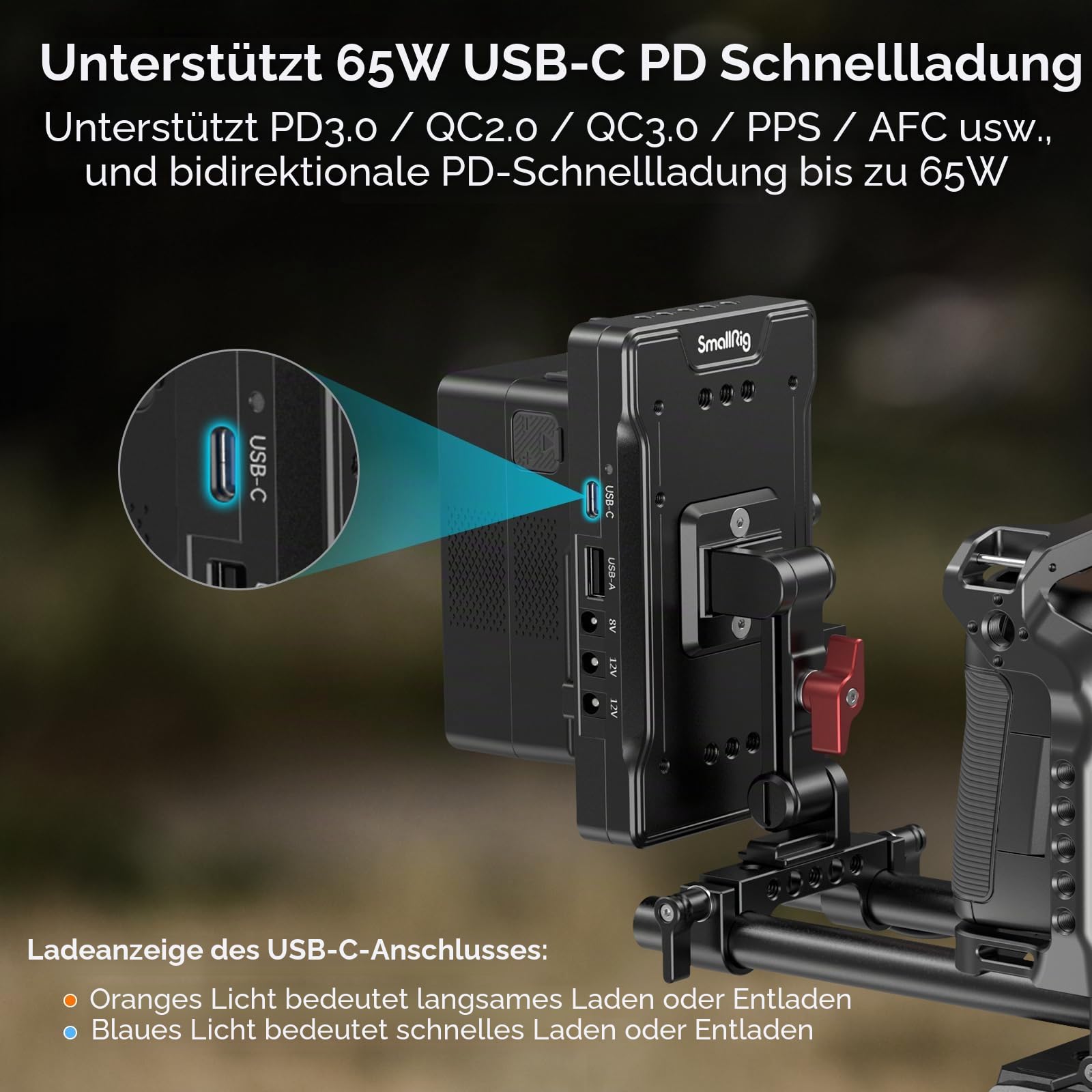 smallrig-3204b-v-mount-akkuplatte-mit-verstellbarem-arm-65w-pd-usb-c-und-d-tap image 3